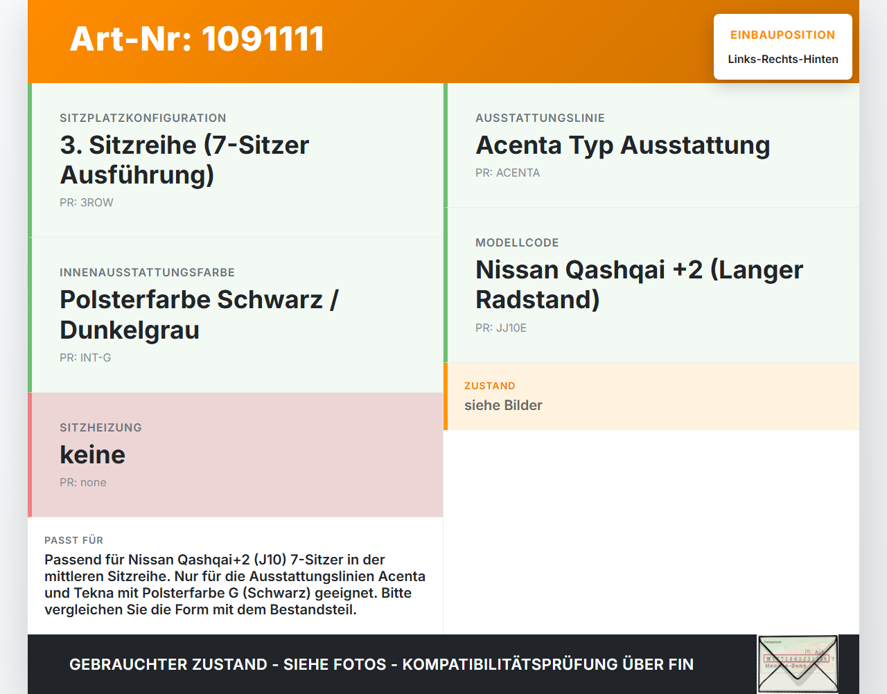 Nissan Qashqai +2 J10 10-13 Kopfstütze Rechts oder Links Hinten mittlere Reihe Nissan Qashqai +2 J10 10-13... Vorschau 3