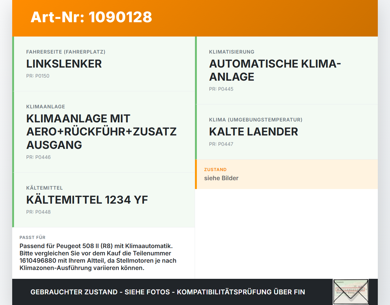 Peugeot 508 II 18-23 Stellmotor für Heizung Gebläse Peugeot 508 II 18-23 16.07.2019 1610496880 HAD-22501-A Z5510001... Vorschau 3