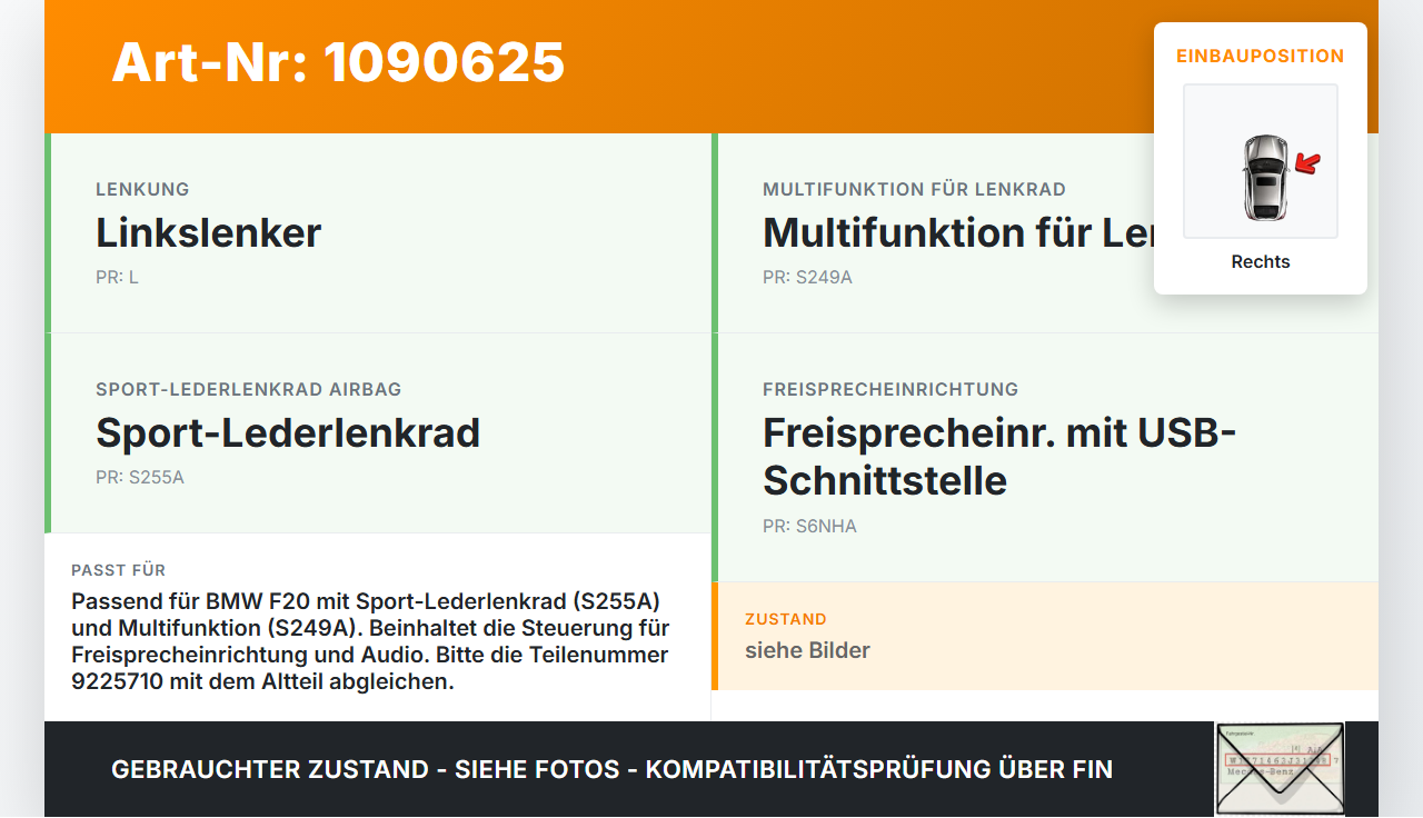 BMW 114i F20 11-15 Lenkradschalter Multifunktionstasten Schalter für Lenkrad Rechts BMW 114i F20 11-15 11.03.2013... Vorschau 3