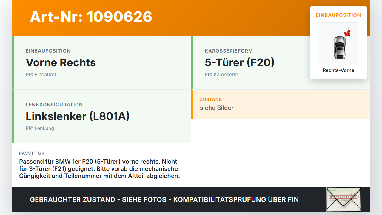 BMW 114i F20 11-15 5T Türfangband Türbremse Türanschlag Rechts Vorne BMW 114i F20 11-15 11.03.2013 7446716... Vorschau 3