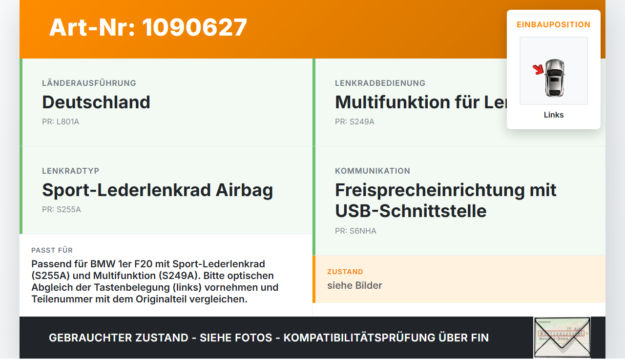 BMW 114i F20 11-15 Lenkradschalter Multifunktionstasten Schalter für Lenkrad Links BMW 114i F20 11-15 11.03.2013... Vorschau 3