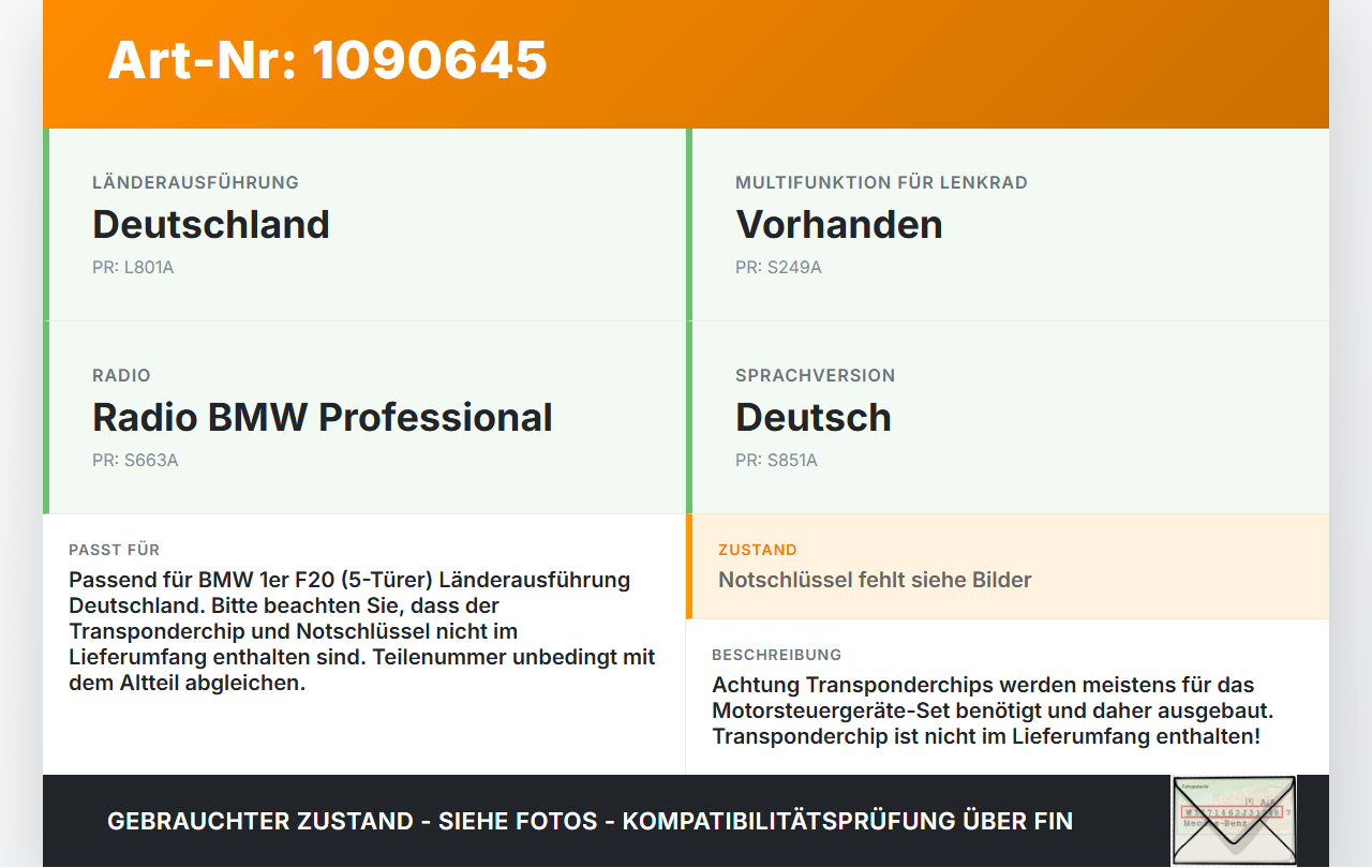 BMW 114i F20 11-15 Fernbedienung Funk Funkschlüssel BMW 114i F20 11-15 11.03.2013 6125576 66125A57FC6 gebraucht Vorschau 3
