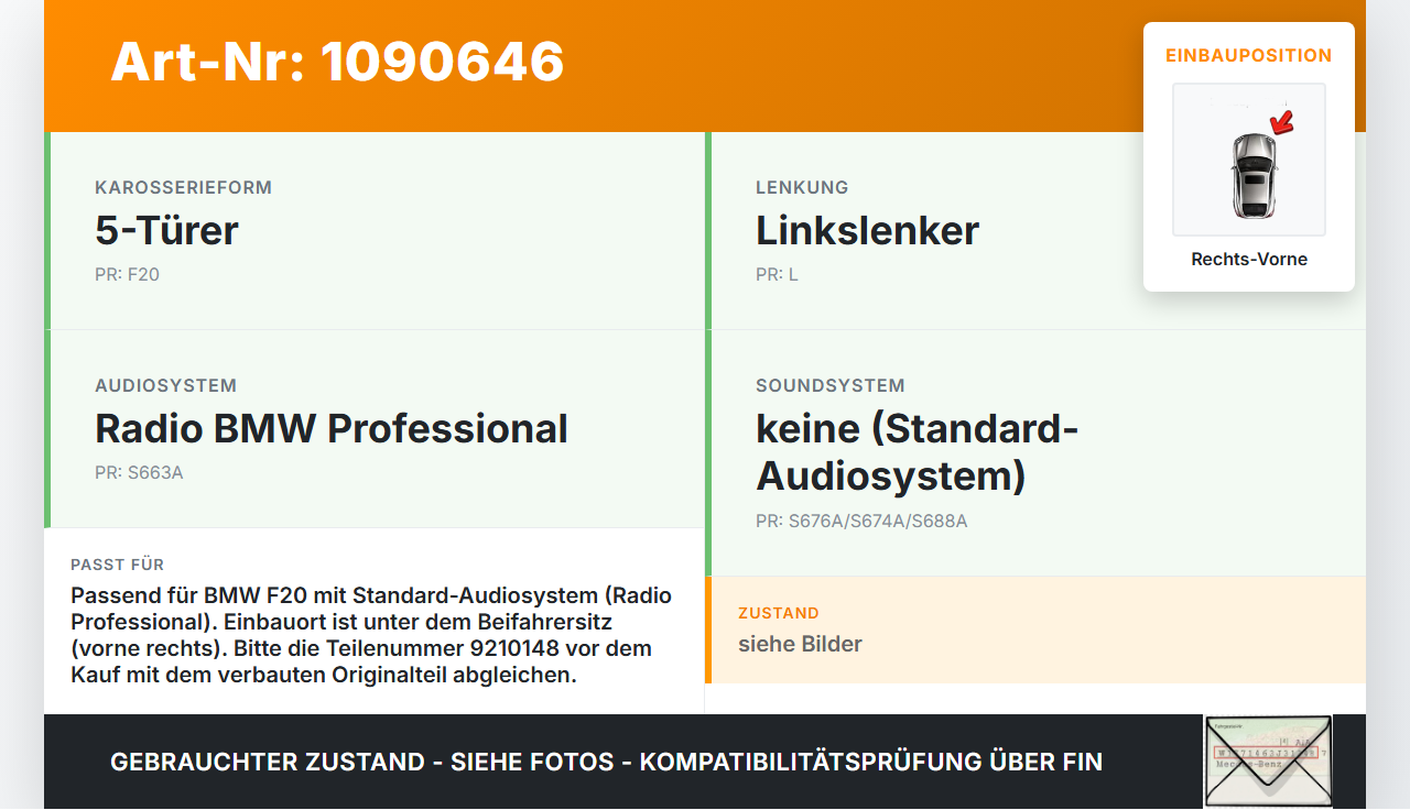 BMW 114i F20 11-15 Lautsprecher Subwoofer Bassbox Vorne Rechts BMW 114i F20 11-15 11.03.2013 65139210148 9210148... Vorschau 3