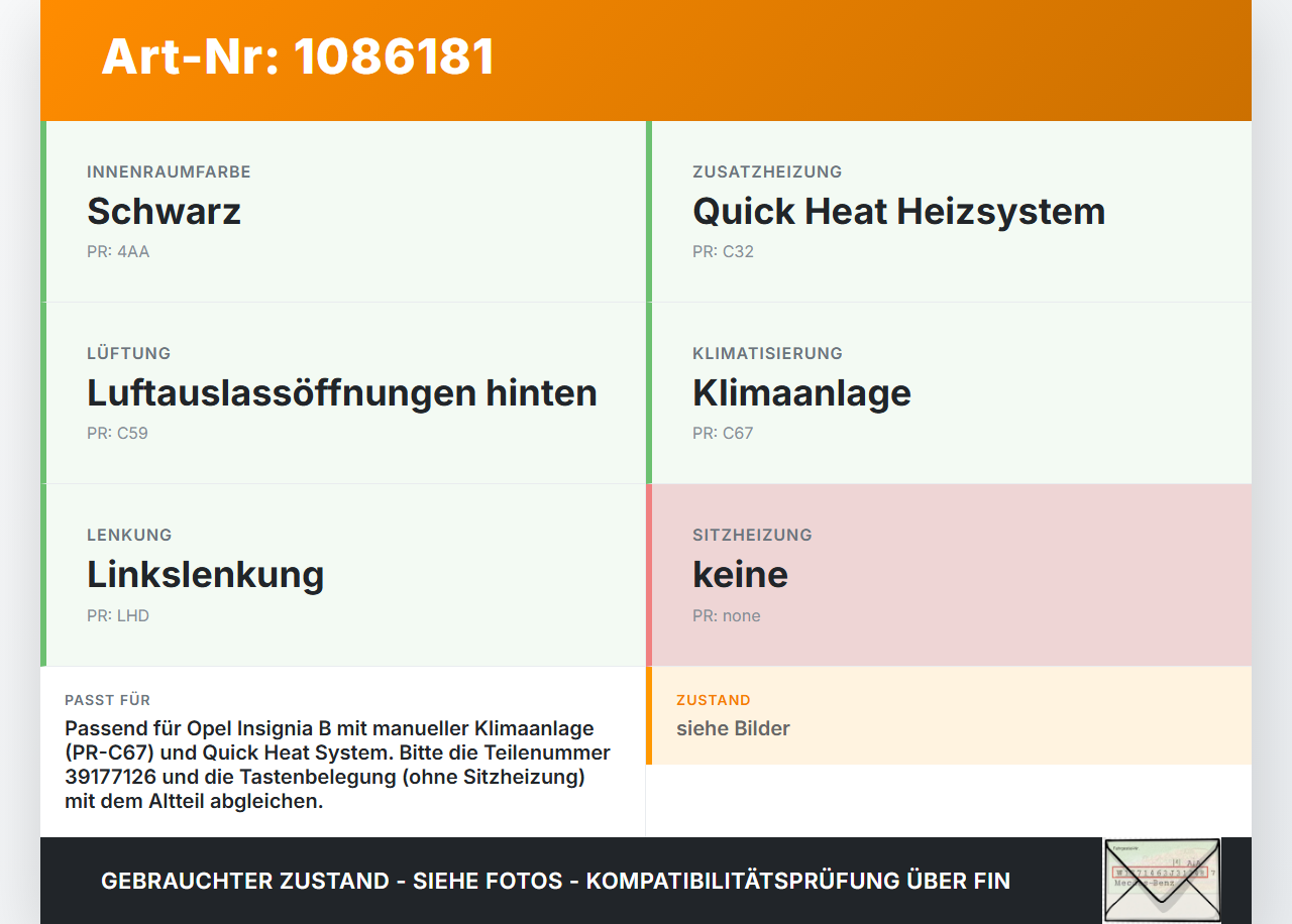 Opel Insignia B Z18 17-20 Bedienteil Bedienelement Heizung Klimabedienteil Opel Insignia B Z18 17-20 28.05.2019... Vorschau 3