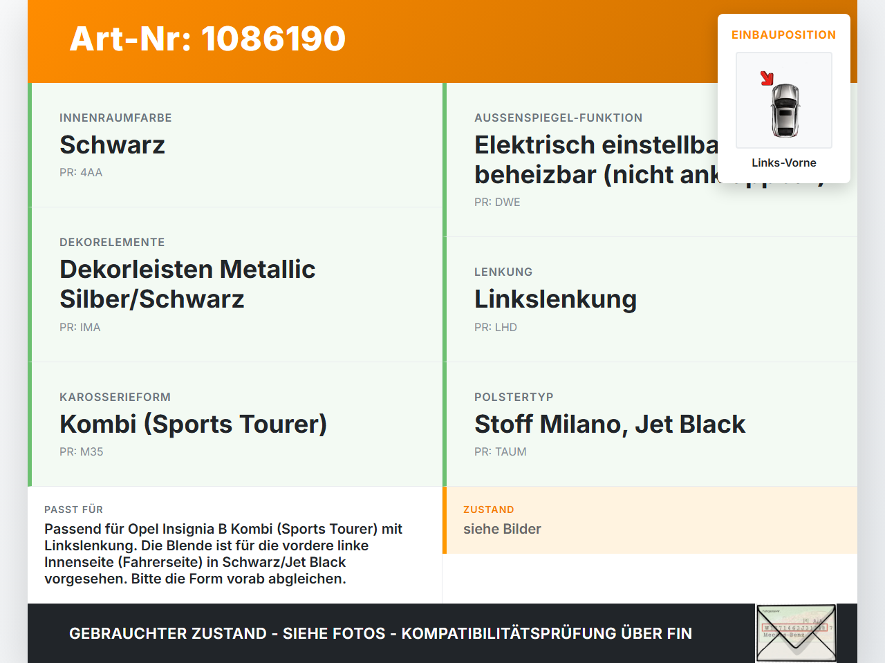 Opel Insignia B Z18 17-20 Kombi Abdeckung Blende Dreieck Verkleidung Links Vorne Opel Insignia B Z18 17-20... Vorschau 3