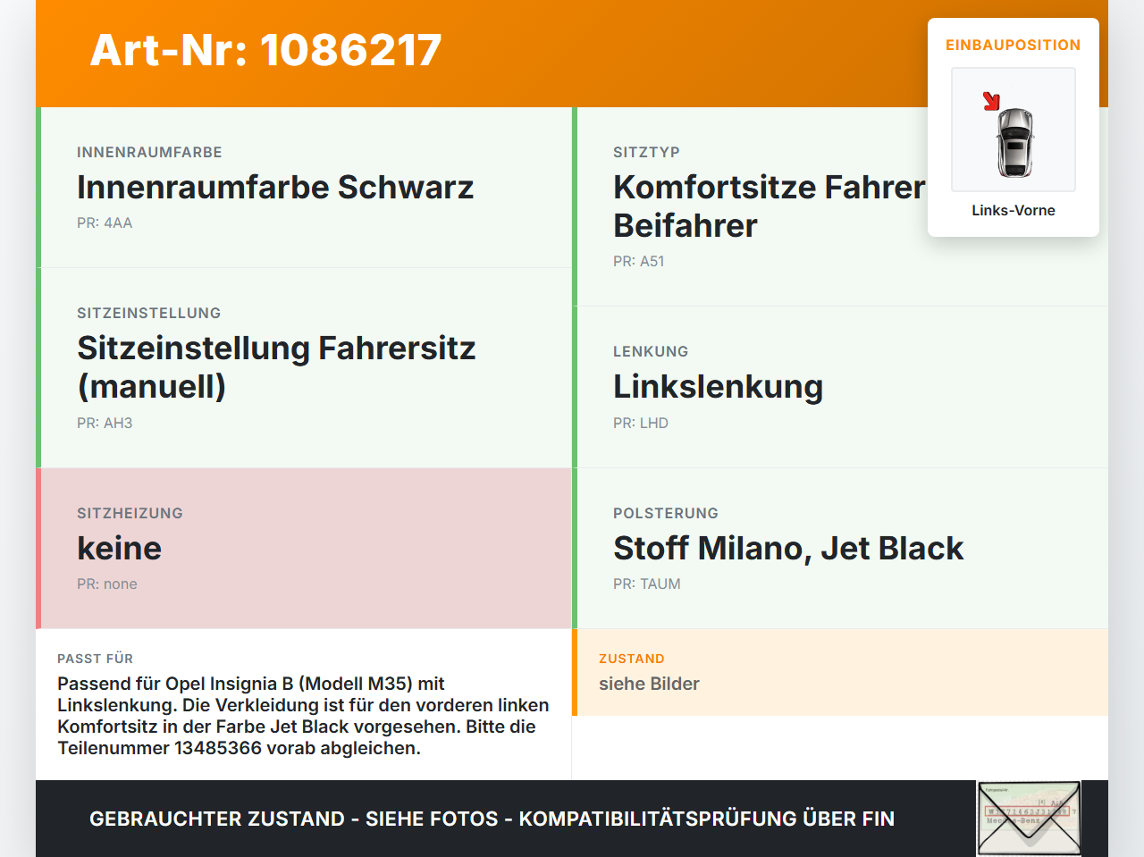 Opel Insignia B Z18 17-20 Verkleidung Abdeckung Sitzverkleidung Sitzblende Links Vorne Opel Insignia B Z18 17-20... Vorschau 3