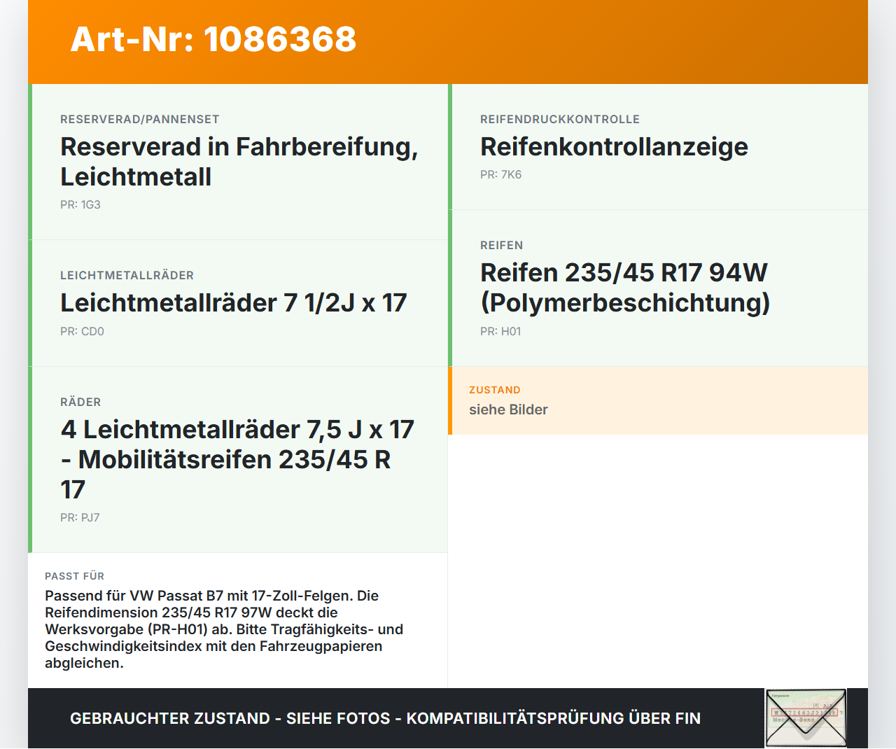 VW Passat 3C B7 10-14 2 x Reifen Ganzjahresreifen Westlake 235/45R17 97 W VW Passat 3C B7 10-14 02.01.2014 gebraucht Vorschau 3