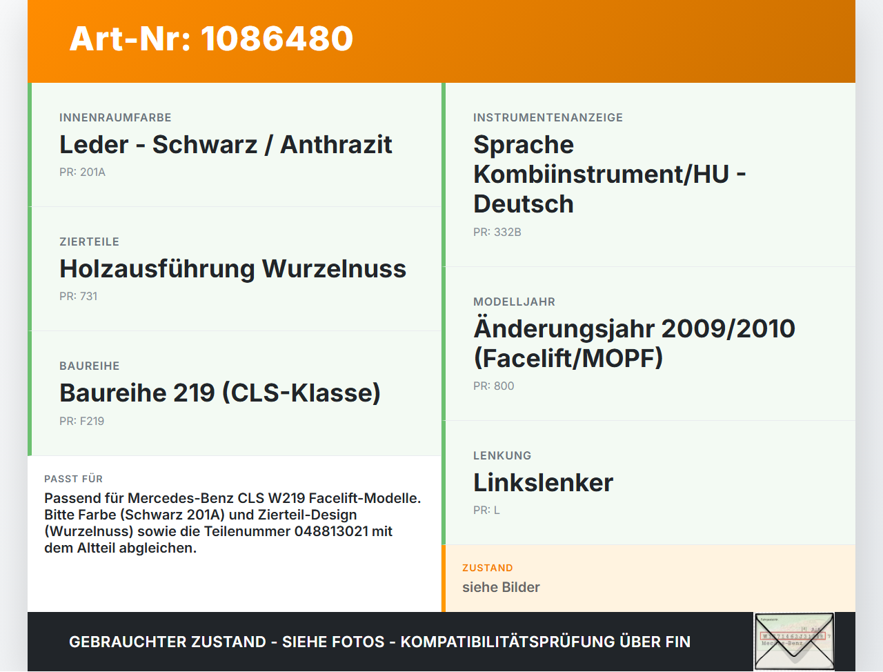 Mercedes C219 CLS 350 08-10 Verkleidung Zierrahmen für Tacho Mercedes C219 CLS 350 08-10 07.12.2010 2196890239... Vorschau 3