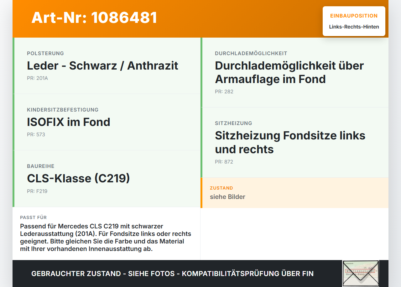 Mercedes C219 CLS 350 08-10 Kopfstütze Rechts oder Links Hinten Mercedes C219 CLS 350 08-10 07.12.2010 gebraucht Vorschau 3