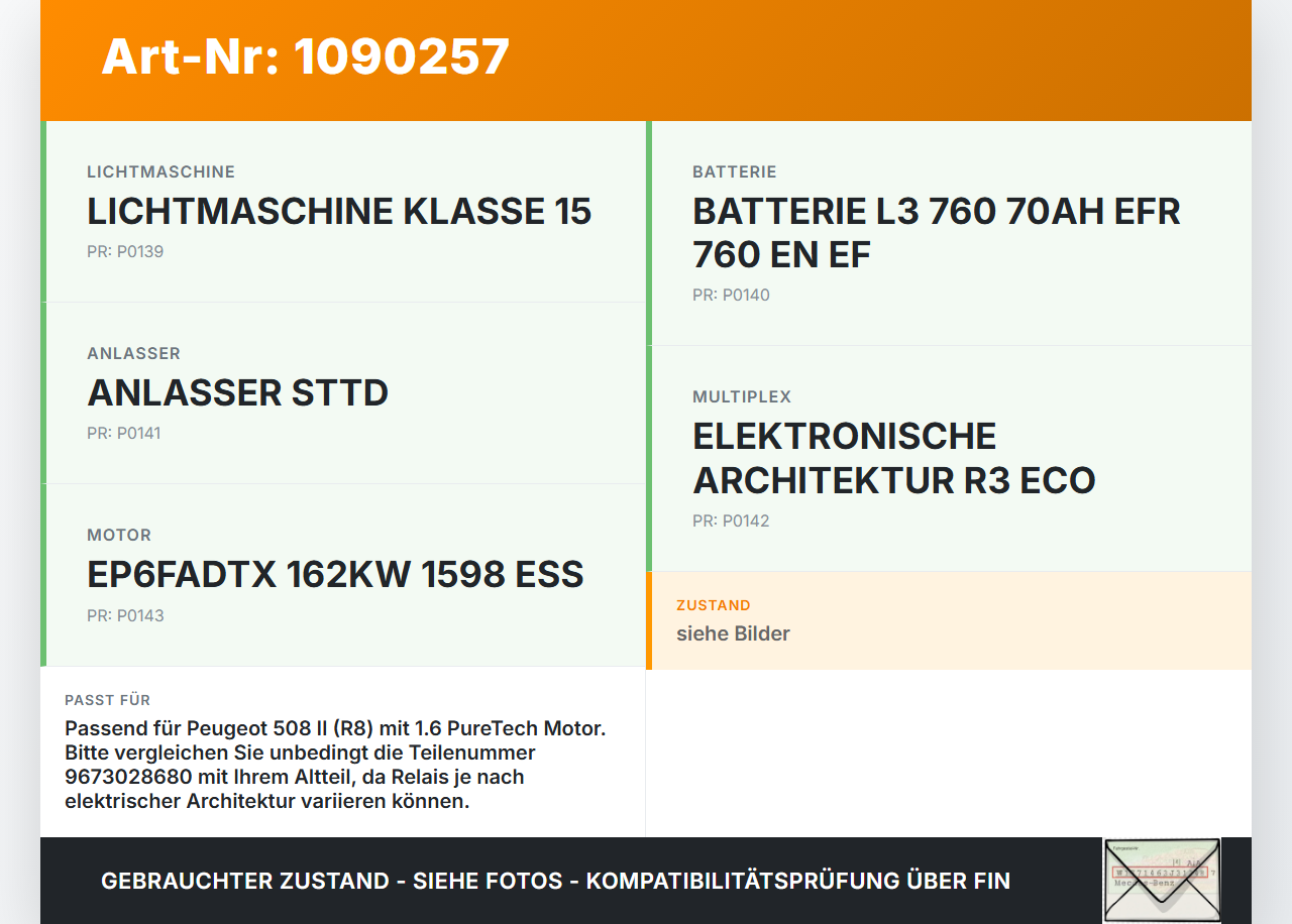 Peugeot 508 II 18-23 Relais Omron 12V 50A Peugeot 508 II 18-23 16.07.2019 9673028680 17325003001 gebraucht Vorschau 3