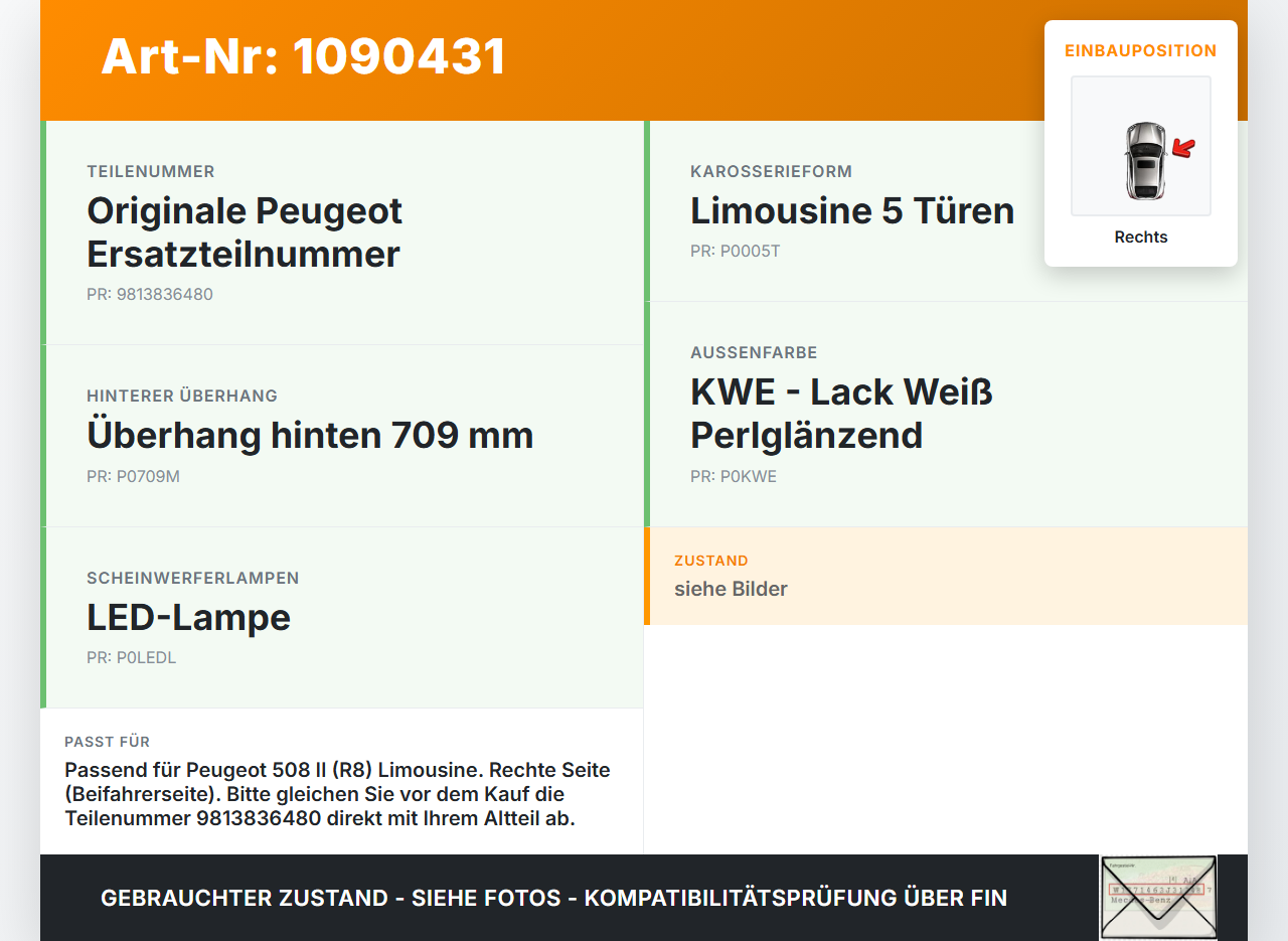 Peugeot 508 II 18-23 Nebelschlussleuchte Heckleuchte Rechts Peugeot 508 II 18-23 16.07.2019 9813836480 20260811001... Vorschau 3
