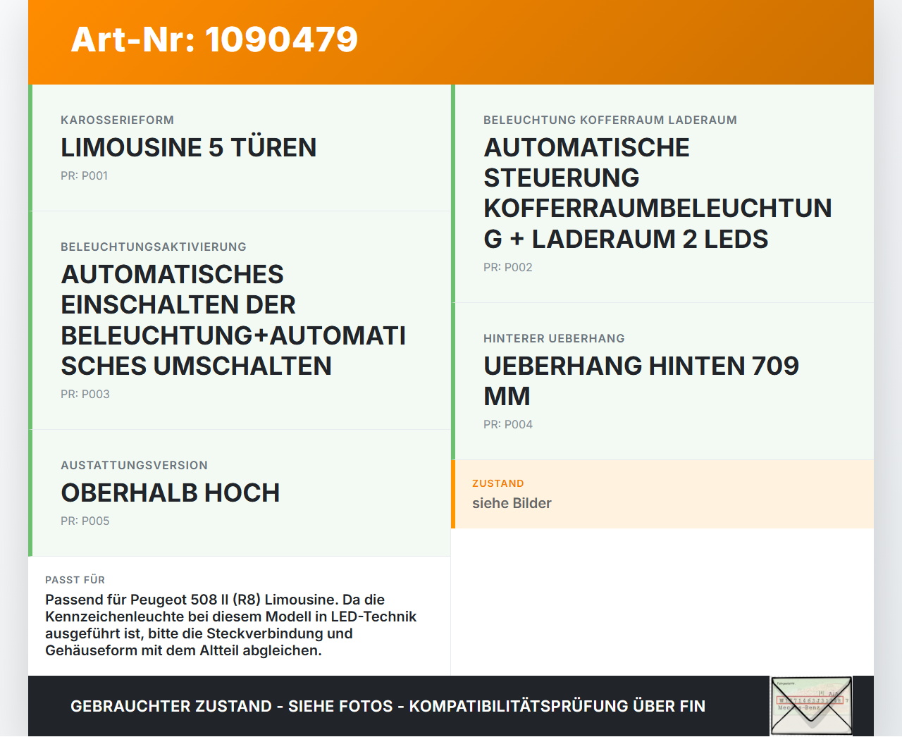 Peugeot 508 II 18-23 Kennzeichenleuchte Kennzeichenbeleuchtung Nummernschildleuchte Peugeot 508 II 18-23 16.07.2019... Vorschau 3