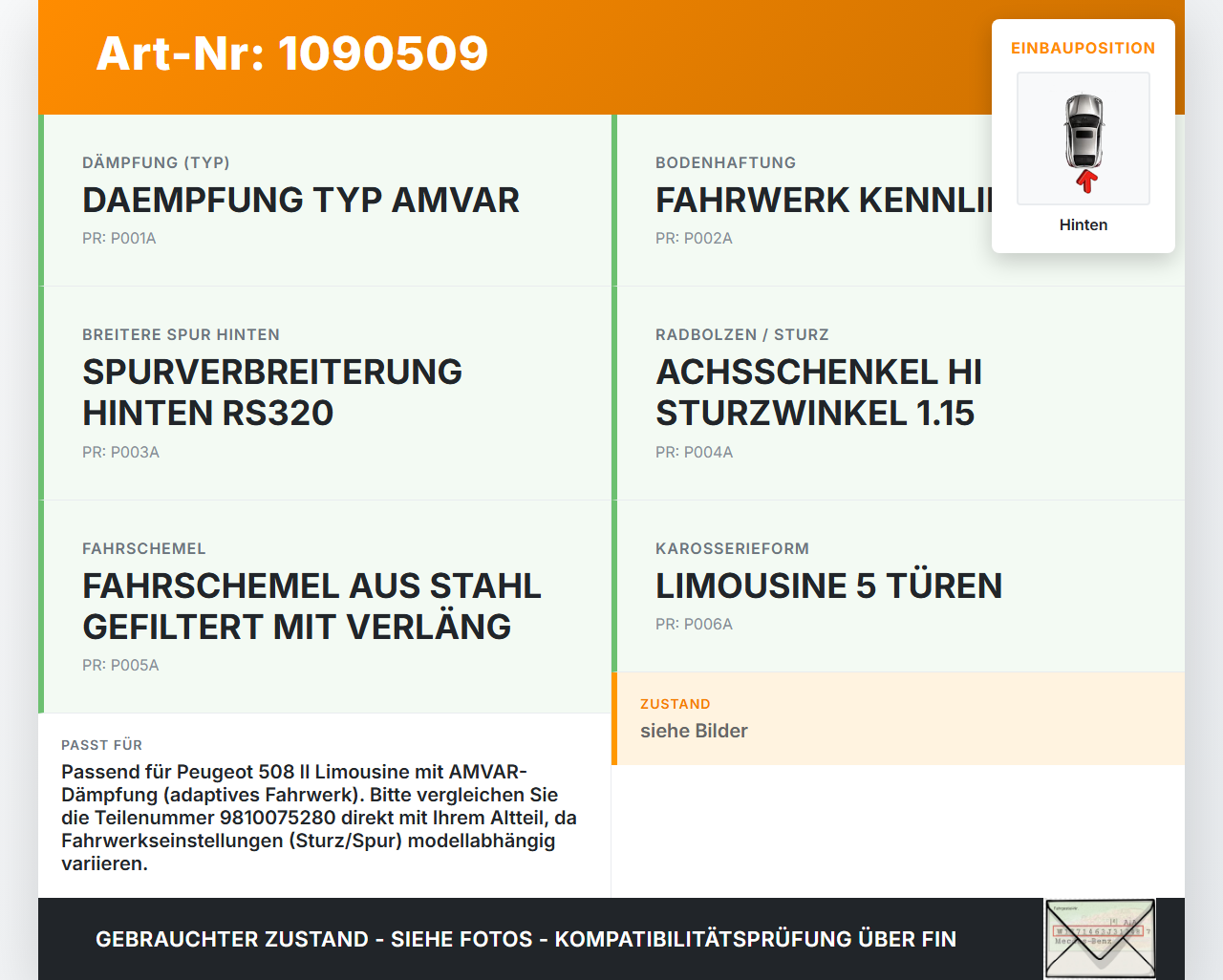 Peugeot 508 II 18-23 Lim Querlenker Hinten Peugeot 508 II 18-23 16.07.2019 9810075280 gebraucht Vorschau 3