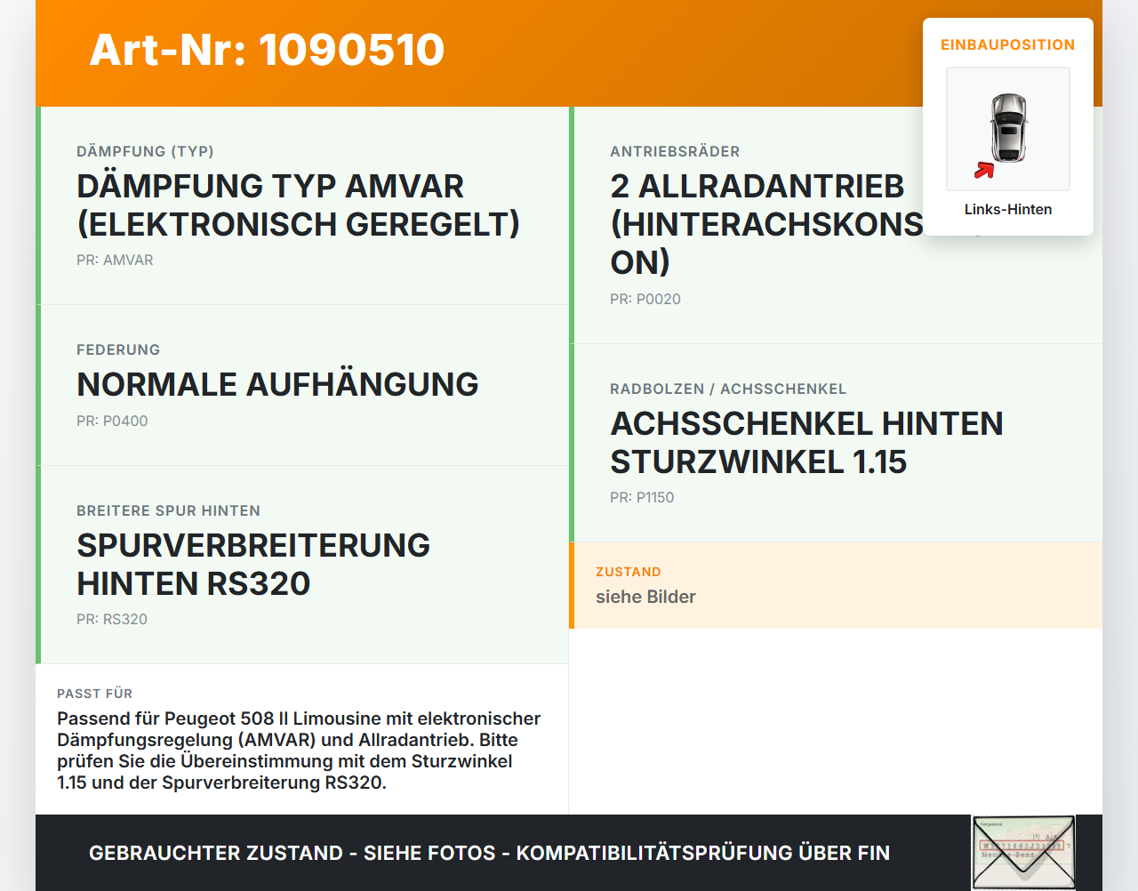 Peugeot 508 II 18-23 Lim Querlenker Links Hinten Peugeot 508 II 18-23 16.07.2019 9820632480 gebraucht Vorschau 3