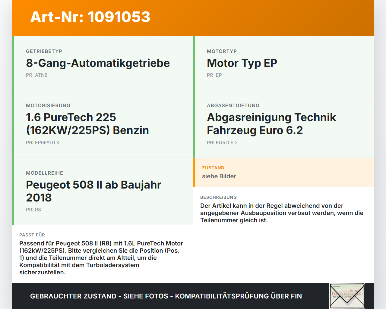 Peugeot 508 II 18-23 1,6 165KW Ansaugrohr Ladeluftschlauch Luftschlauch Pos.1 Peugeot 508 II 18-23 16.07.2019... Vorschau 3