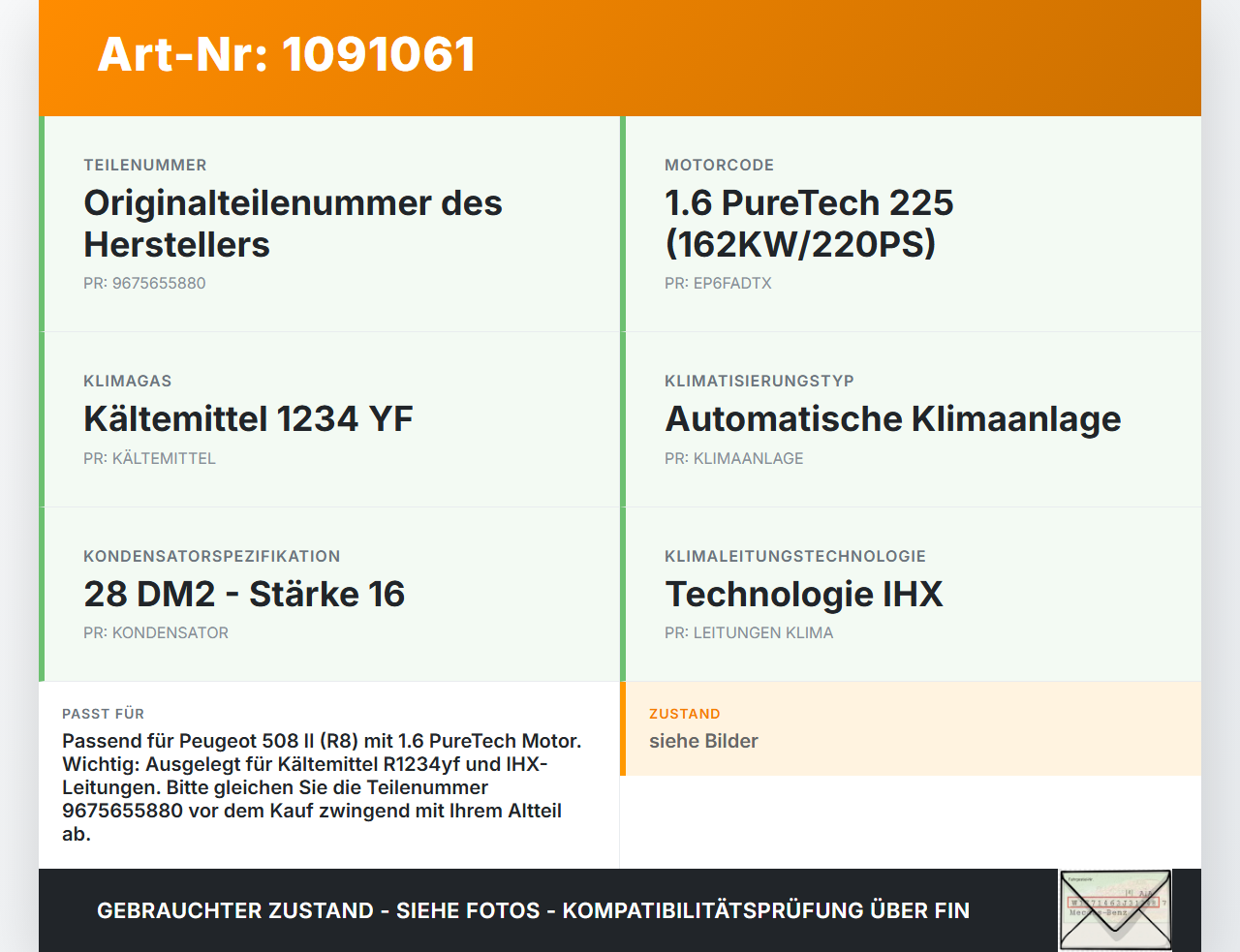 Peugeot 508 II 18-23 1,6 165KW Klimakompressor Klima Kompressor Peugeot 508 II 18-23 16.07.2019 9675655880... Vorschau 3
