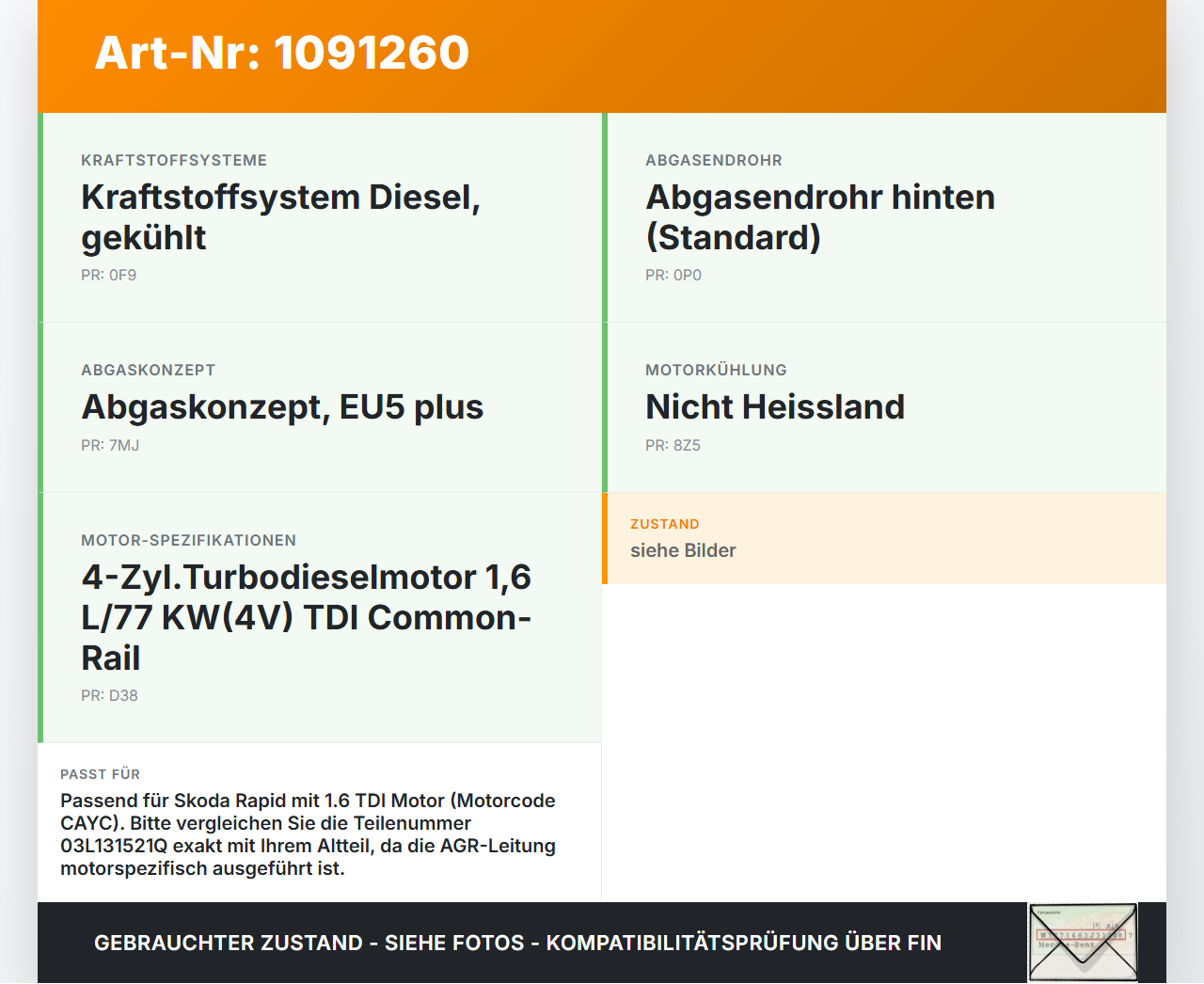 Skoda Rapid NH 12-17 TDI 1,6 77KW Abgasleitung AGR Rohr Leitung Skoda Rapid NH 12-17 19.12.2013 03L131521Q gebraucht Vorschau 3