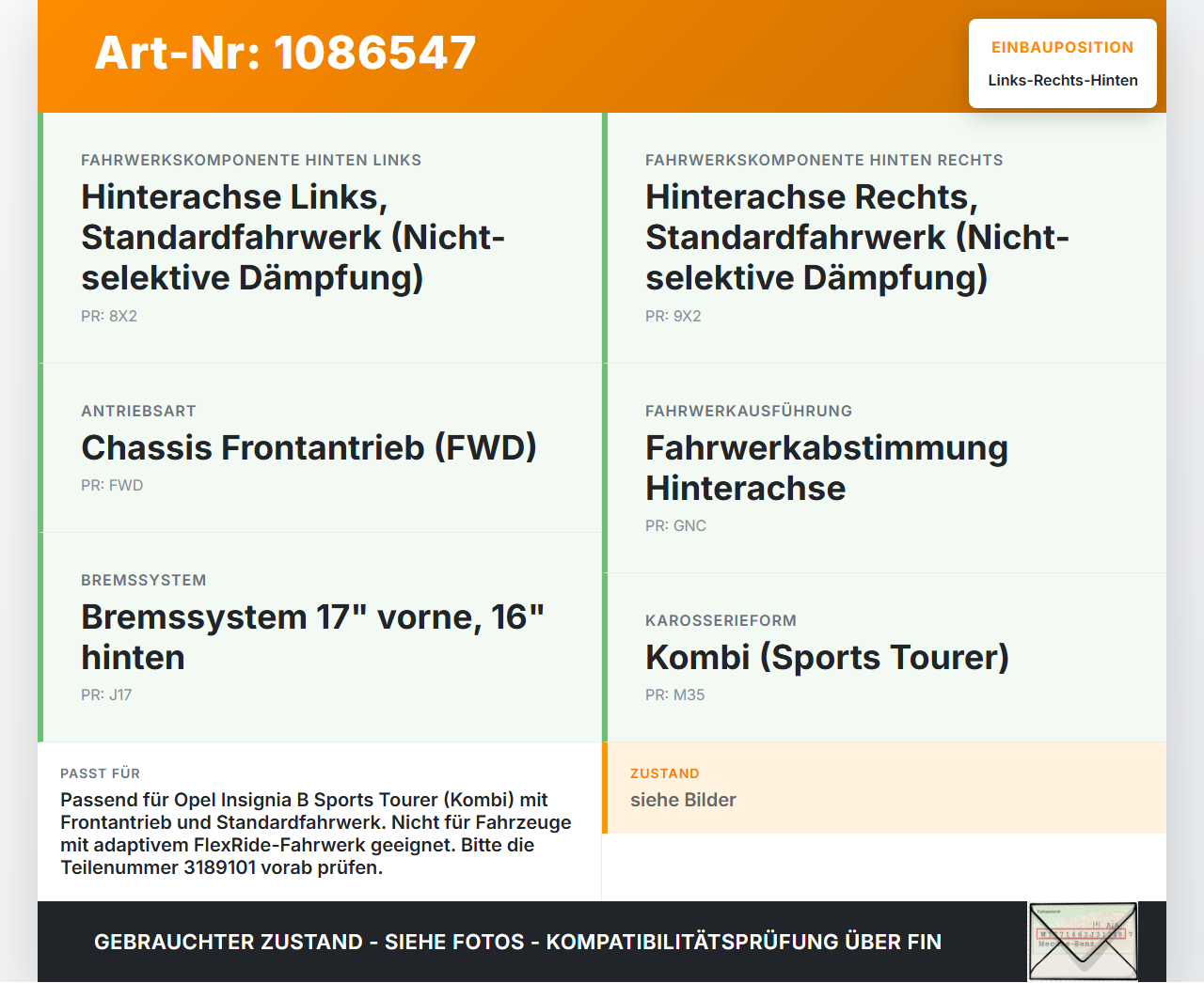 Opel Insignia B Z18 17-20 Kombi Stossdämpfer Links Rechts Hinten Opel Insignia B Z18 17-20 28.05.2019 3189101 gebraucht Vorschau 3