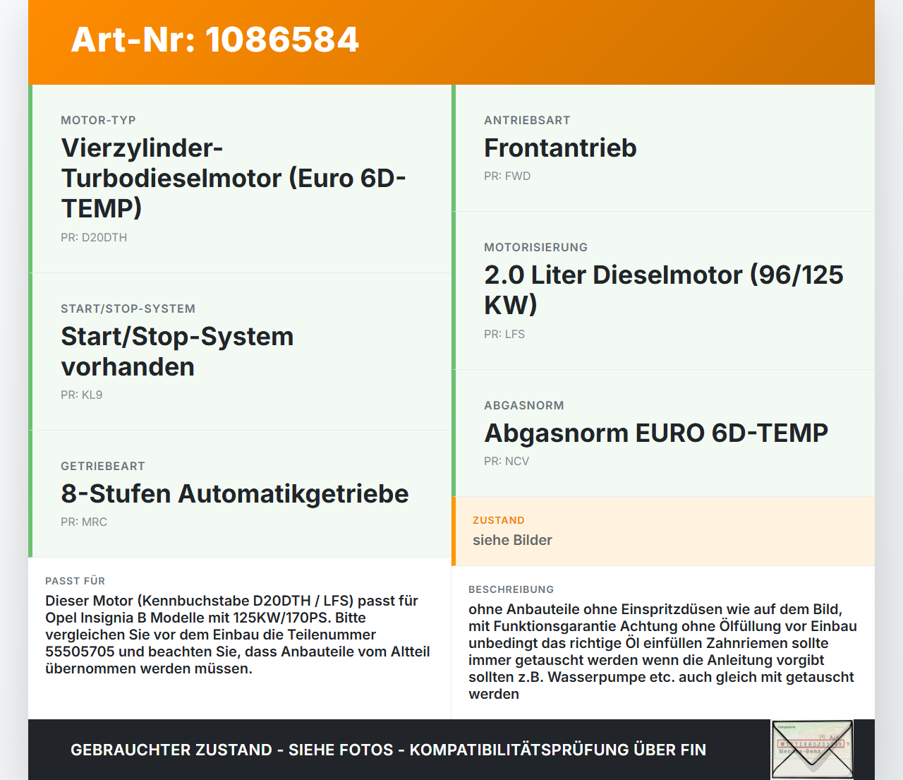 Opel Insignia B Z18 17-20 CDTi 2,0 125KW D20DTH Motor Triebwerk 939B5000 Opel Insignia B Z18 17-20 28.05.2019... Vorschau 3