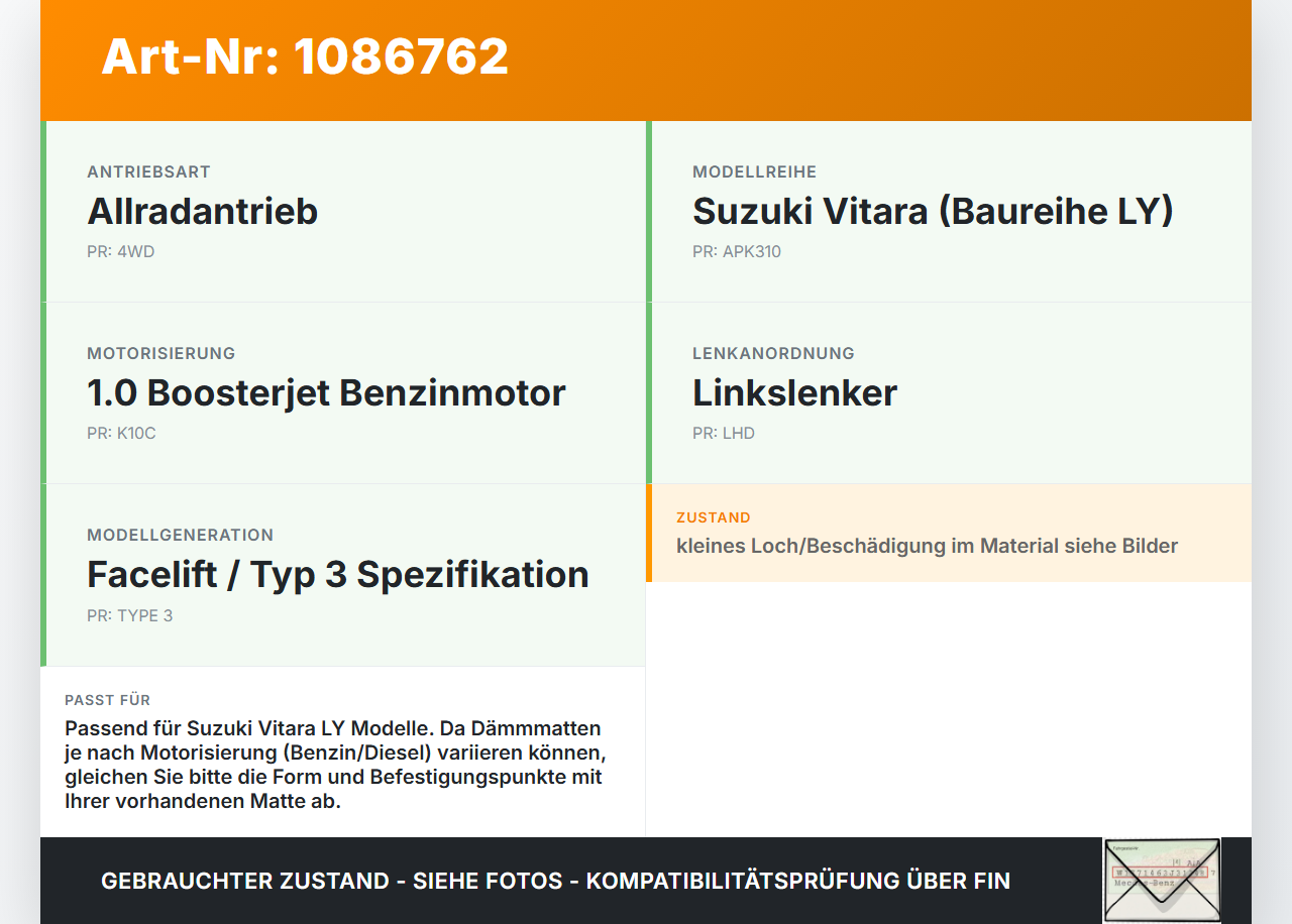 Suzuki Vitara LY 18-24 Motorhaubendämmung Dämmmatte Schallisolierung Haubenmatte Suzuki Vitara LY 18-24 18.07.2019... Vorschau 3