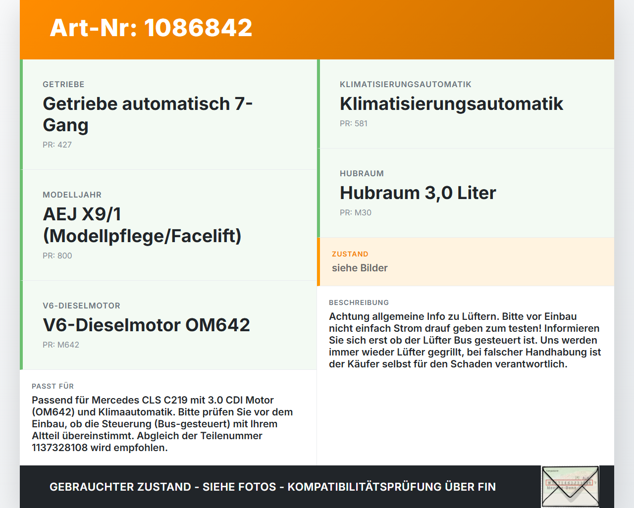 Mercedes C219 CLS 350 08-10 CDI 3,0 165KW Lüftermotor Lüfter Ventilator Kühler Mercedes C219 CLS 350 08-10... Vorschau 3