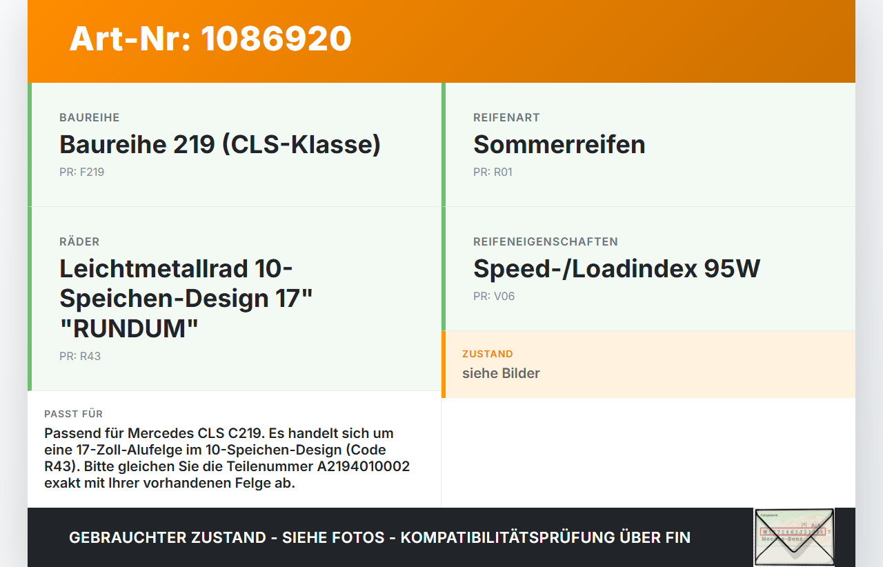 Mercedes C219 CLS 350 08-10 1 x Felge Aluminiumfelge 17 Zoll 5X112 Mercedes C219 CLS 350 08-10 07.12.2010... Vorschau 3