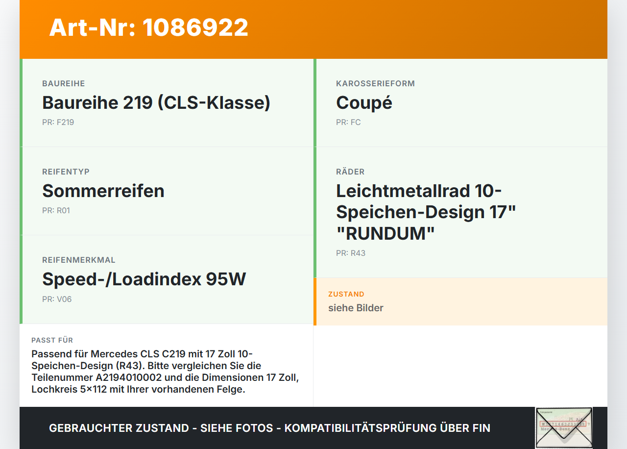 Mercedes C219 CLS 350 08-10 1 x Felge Aluminiumfelge 17 Zoll 5X112 Mercedes C219 CLS 350 08-10 07.12.2010... Vorschau 3