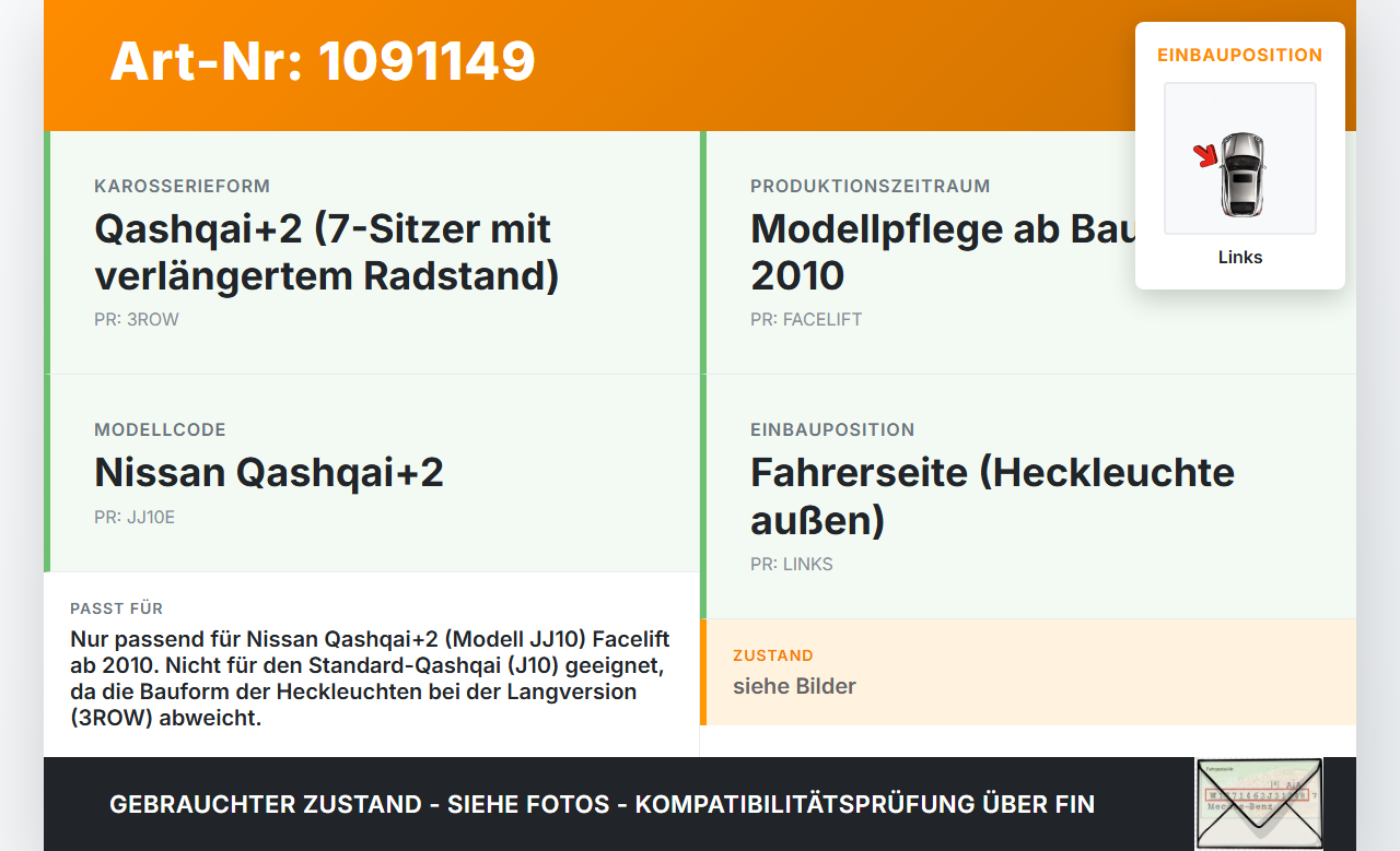 Nissan Qashqai +2 J10 10-13 Rückleuchte Rücklicht Heckleuchte Links orig Nissan Qashqai +2 J10 10-13 15.01.2013... Vorschau 3