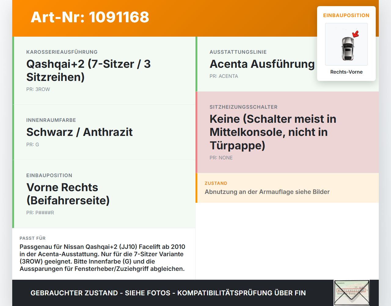 Nissan Qashqai +2 J10 10-13 Türverkleidung Türpappe Rechts Vorne Nissan Qashqai +2 J10 10-13 15.01.2013 80900BR20B... Vorschau 3