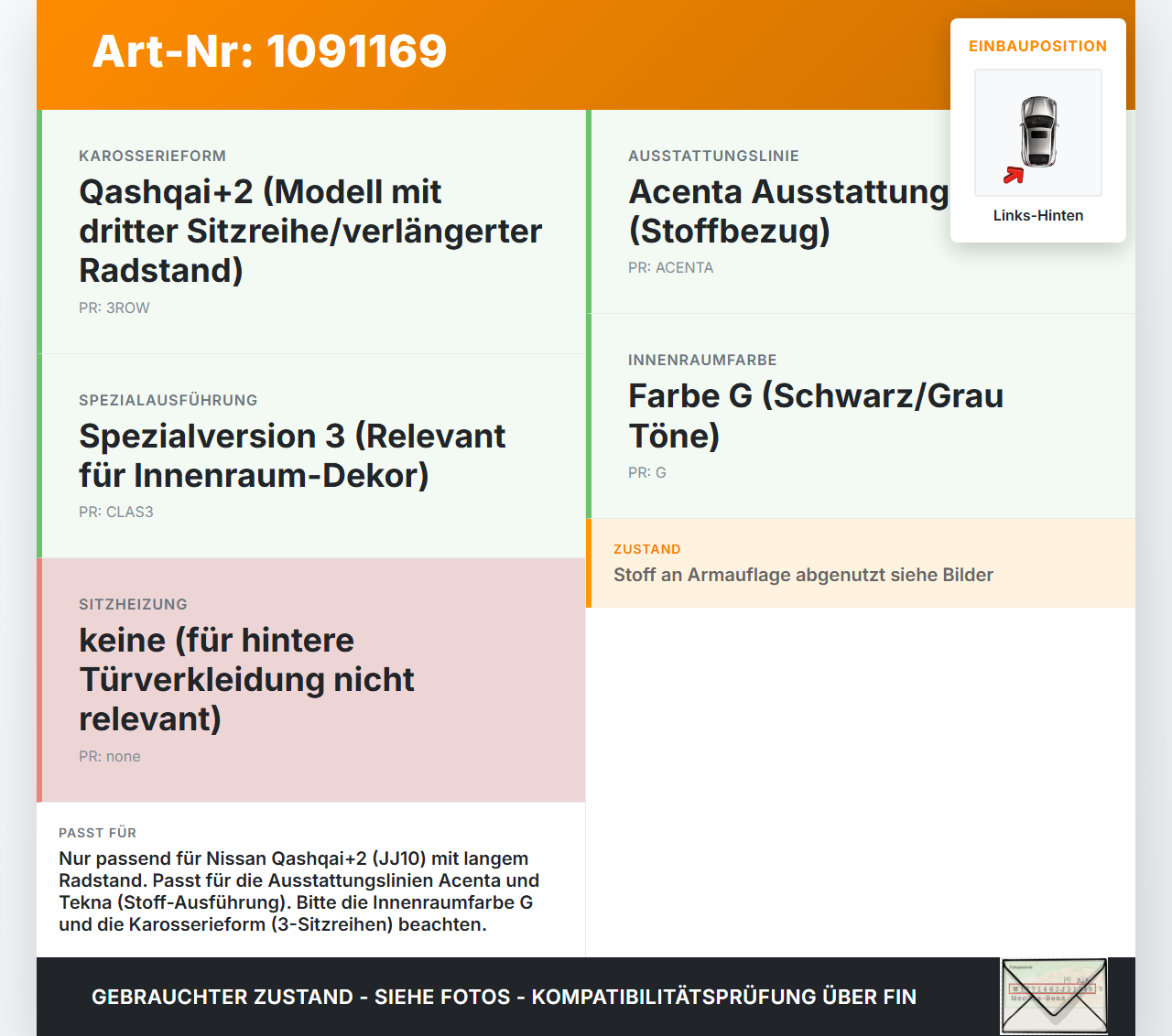 Nissan Qashqai +2 J10 10-13 Türverkleidung Türpappe Links Hinten Nissan Qashqai +2 J10 10-13 15.01.2013 82901BR20B... Vorschau 3