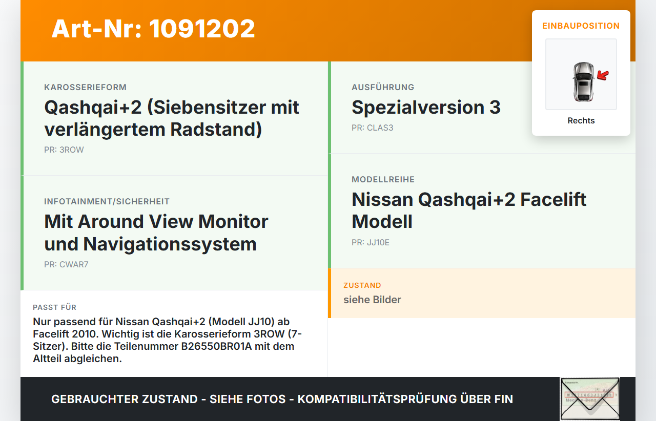 Nissan Qashqai +2 J10 10-13 Rückleuchte Rücklicht Heckleuchte Rechts orig Nissan Qashqai +2 J10 10-13 15.01.2013... Vorschau 3