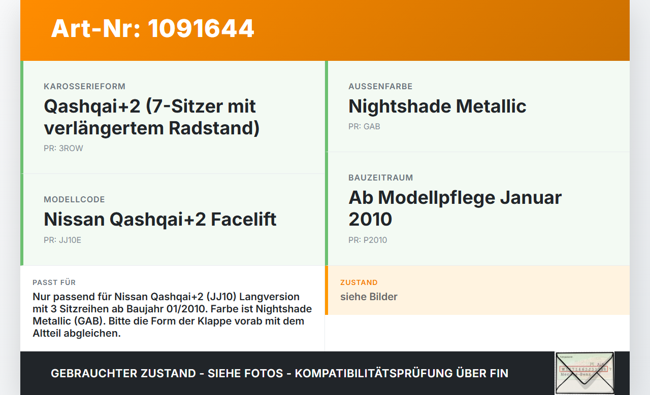 Nissan Qashqai +2 J10 10-13 Tankdeckel Tankklappe GAB Nissan Qashqai +2 J10 10-13 15.01.2013 G8830EY1MA gebraucht Vorschau 3
