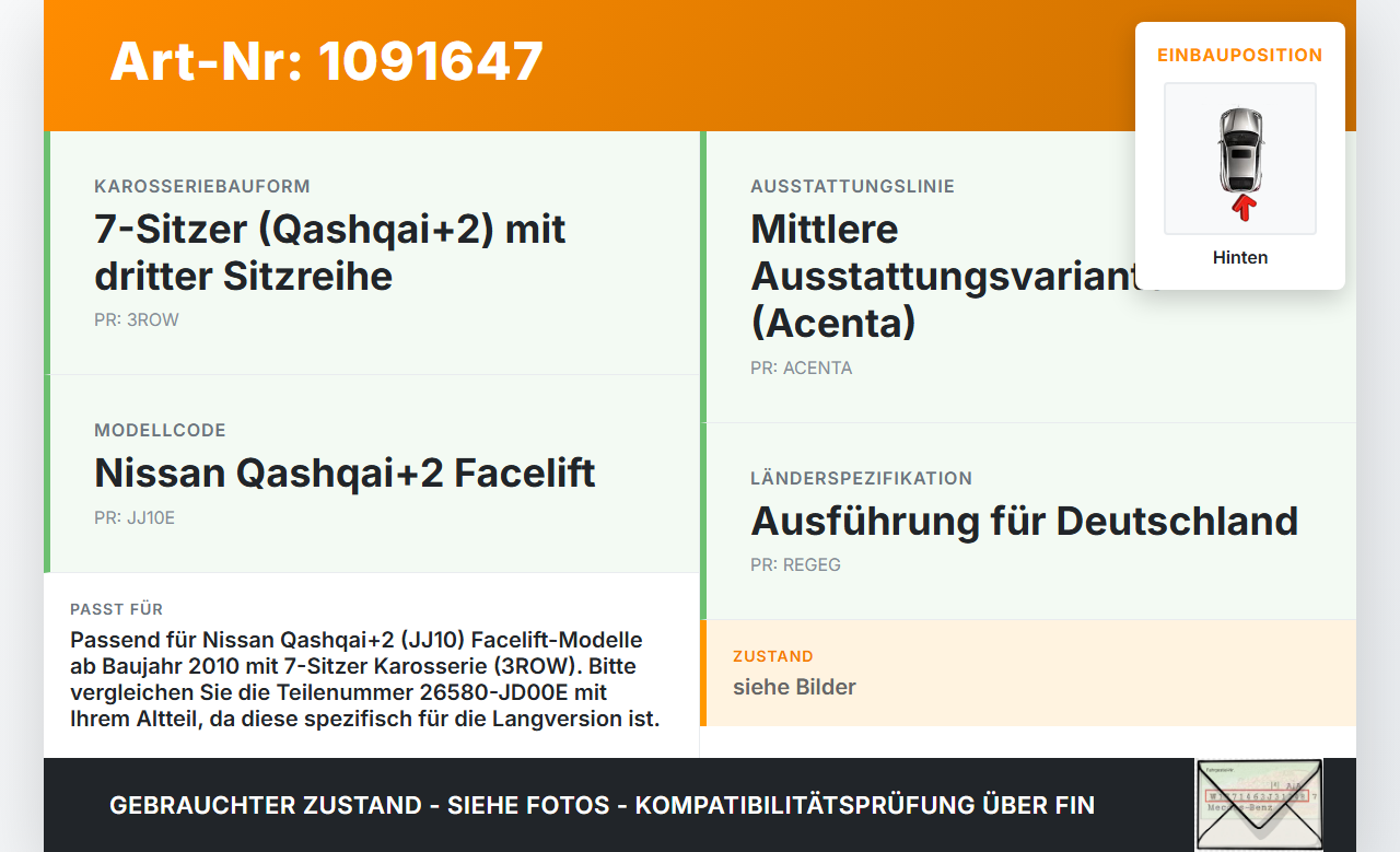 Nissan Qashqai +2 J10 10-13 Nebelschlussleuchte Hinten Nissan Qashqai +2 J10 10-13 15.01.2013 26580JD00B... Vorschau 3