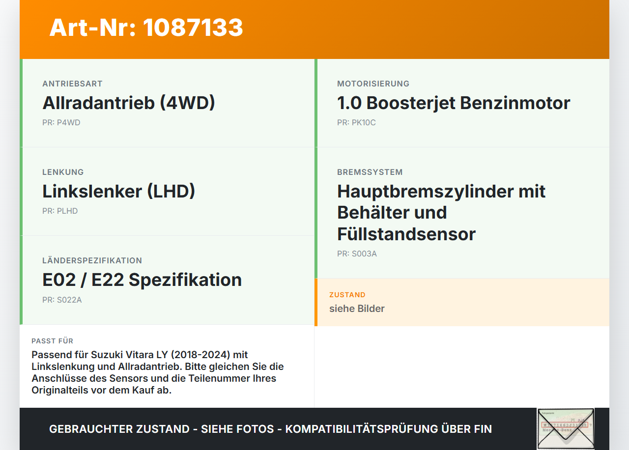 Suzuki Vitara LY 18-24 Hauptbremszylinder Bremszylinder mit Behälter Sensor Suzuki Vitara LY 18-24 18.07.2019 gebraucht Vorschau 3