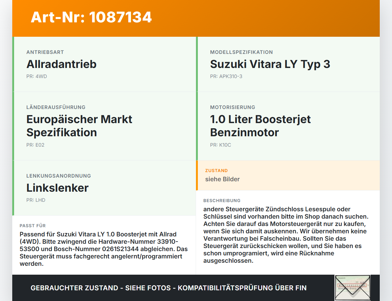 Suzuki Vitara LY 18-24 1,0 82KW Motorsteuergerät Steuergerät ECU Motor Control Unit Suzuki Vitara LY 18-24... Vorschau 3