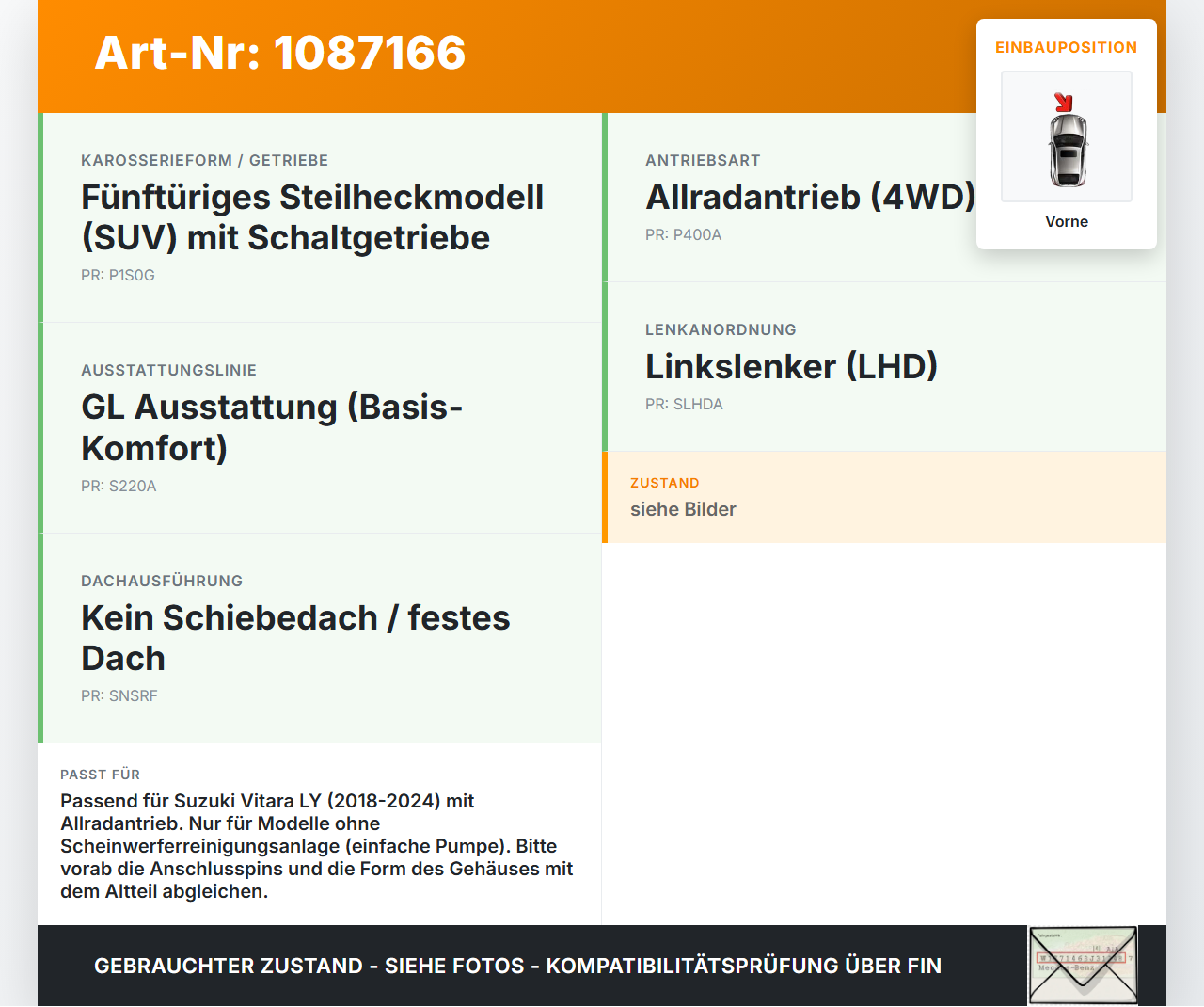 Suzuki Vitara LY 18-24 Waschwasserpumpe Wischwasserpumpe Pumpe Scheibenwaschanlage Vorne Suzuki Vitara LY 18-24... Vorschau 3