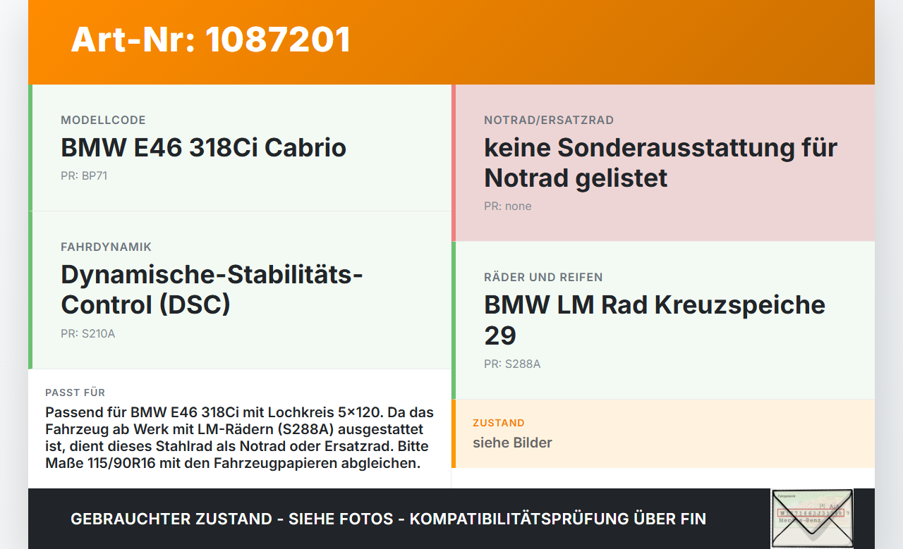 BMW 318Ci E46 00-03 1 x Komplettrad Ersatzrad Stahlfelge Sommerreifen 115/90R16 5X120 BMW 318Ci E46 00-03... Vorschau 3