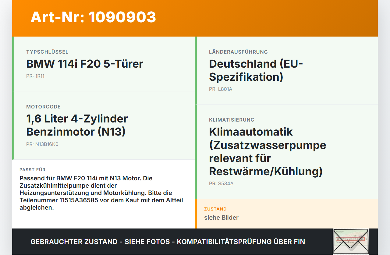 BMW 114i F20 11-15 1,6 75KW Umwelzpumpe Heizung Pumpe BMW 114i F20 11-15 11.03.2013 1536585 11515A36585... Vorschau 3