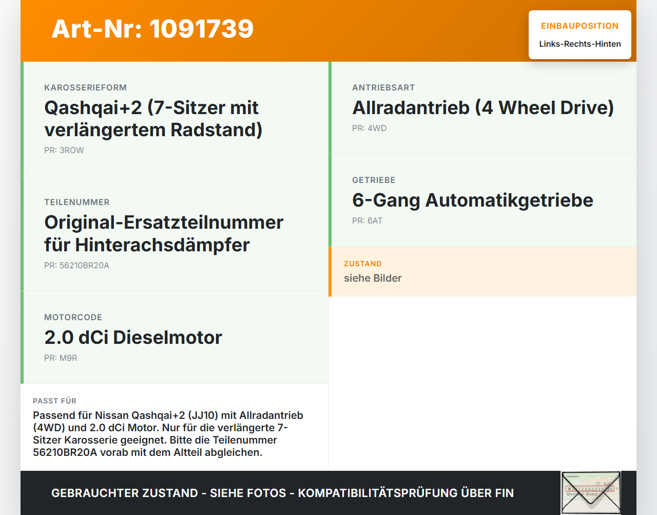Nissan Qashqai +2 J10 10-13 Stossdämpfer Rechts und Links Hinten Nissan Qashqai +2 J10 10-13 15.01.2013 E6210BR20A... Vorschau 3