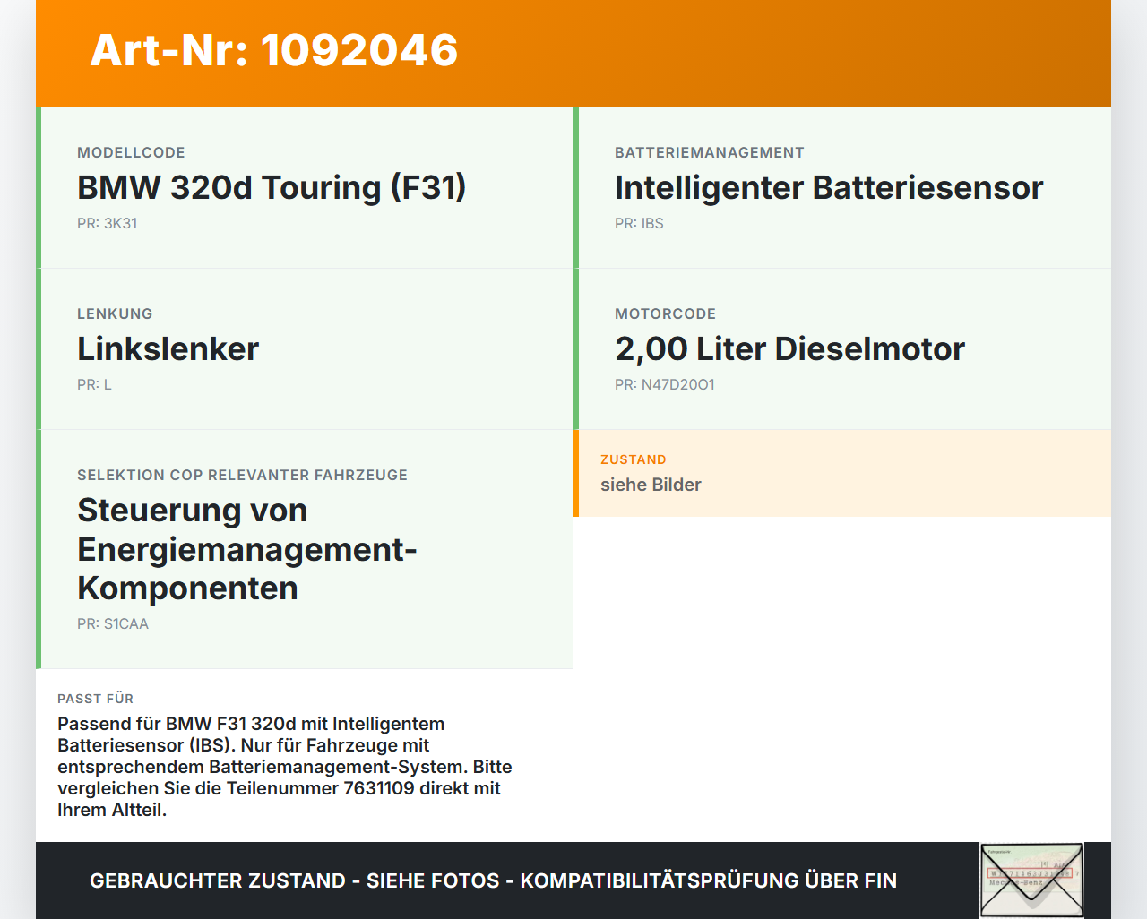 BMW 320d F31 12-15 Kombi Kabelbaum für Batterie Minus IBS Sicherung Batterieüberwachung BMW 320d F31 12-15... Vorschau 3