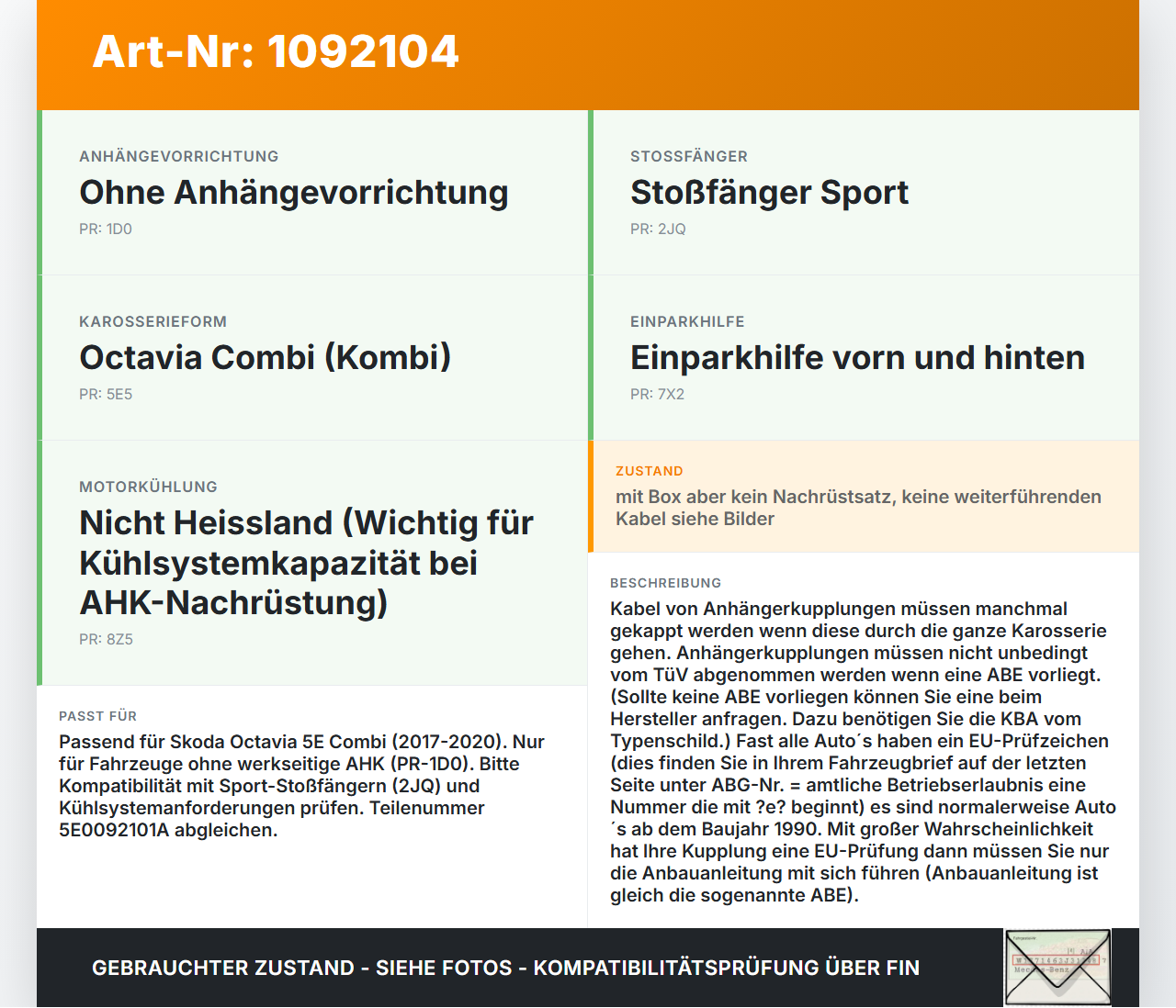 Skoda Octavia III 5E 17-20 Kombi Anhängerkupplung AHK 13pol starr Skoda Octavia III 5E 17-20 03.01.2018 5E0092101A... Vorschau 3