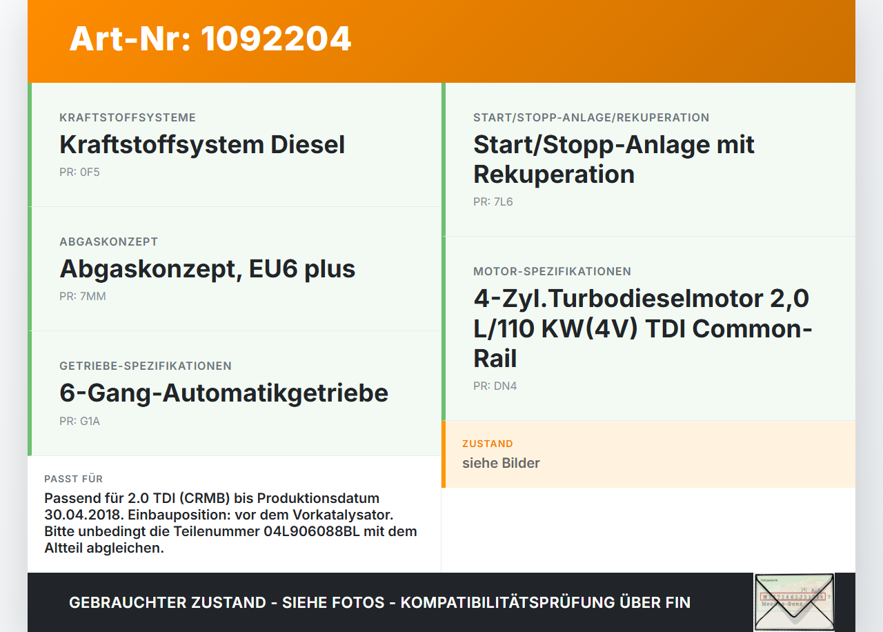 Skoda Octavia III 5E 17-20 TDI 2,0 110KW Sensor Abgastemperatursensor Abgassonde Skoda Octavia III 5E 17-20... Vorschau 3