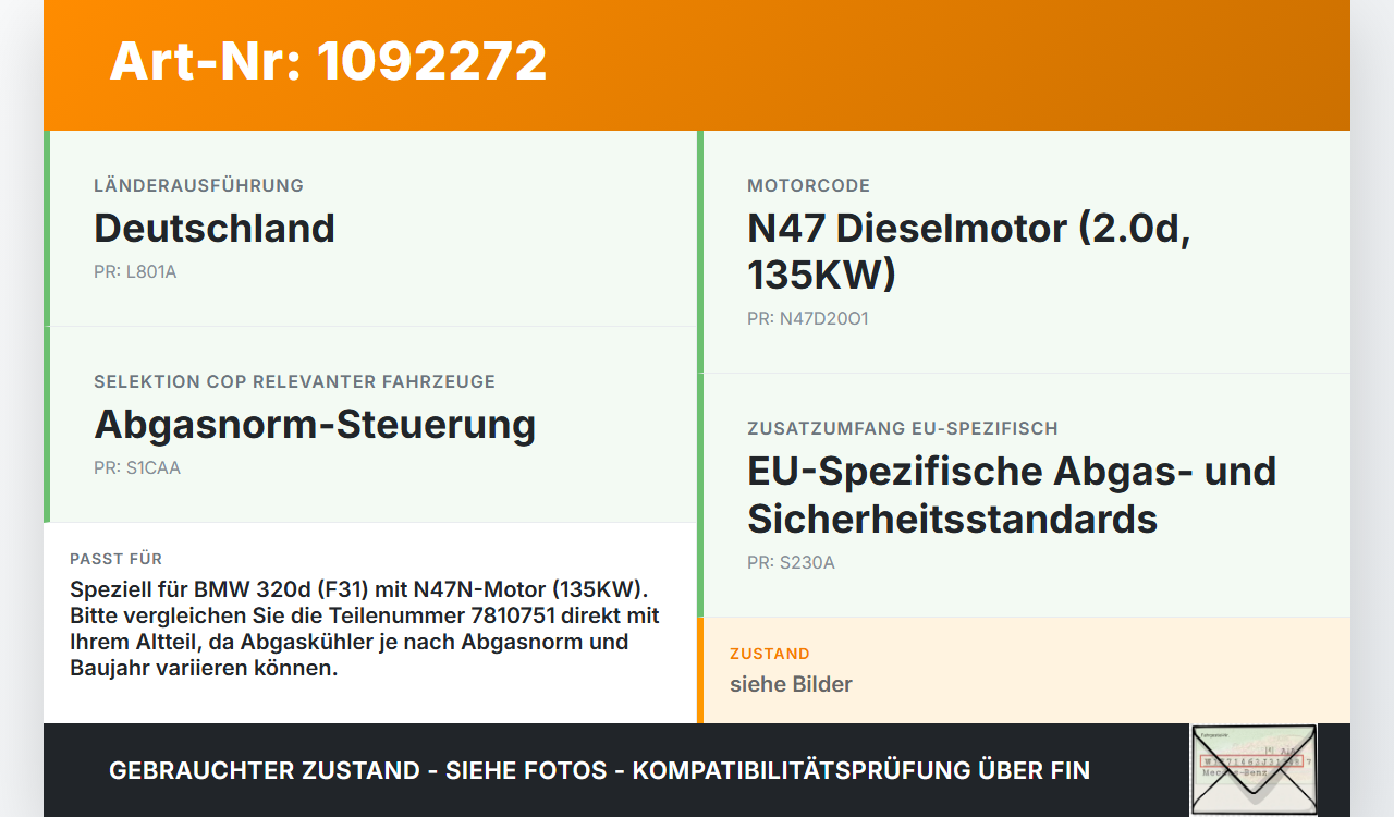 BMW 320d F31 12-15 2,0d 135KW Abgaskühlung Wärmetauscher für AGR BMW 320d F31 12-15 21.12.2012 11717810751 7810751... Vorschau 3