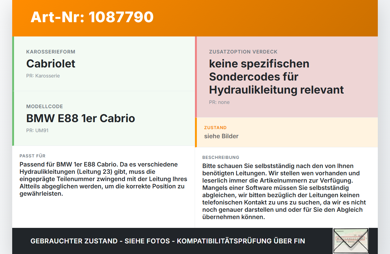 BMW E88 120d LCI 08-11 Cabrio Hydraulik Schlauch Leitung 23 für Verdeck BMW E88 120d LCI 08-11 11.03.2010 gebraucht Vorschau 3