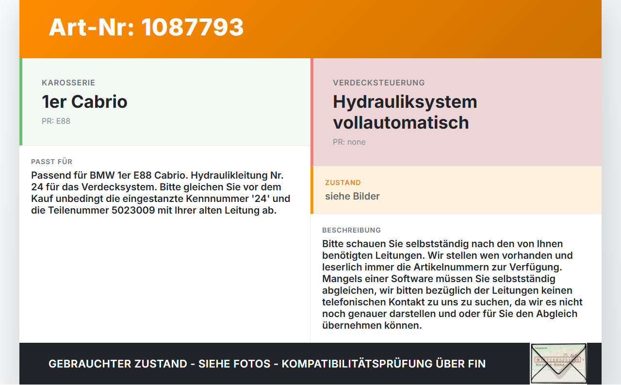 BMW E88 120d LCI 08-11 Cabrio Hydraulik Schlauch Leitung 24 für Verdeck BMW E88 120d LCI 08-11 11.03.2010 5023009... Vorschau 3