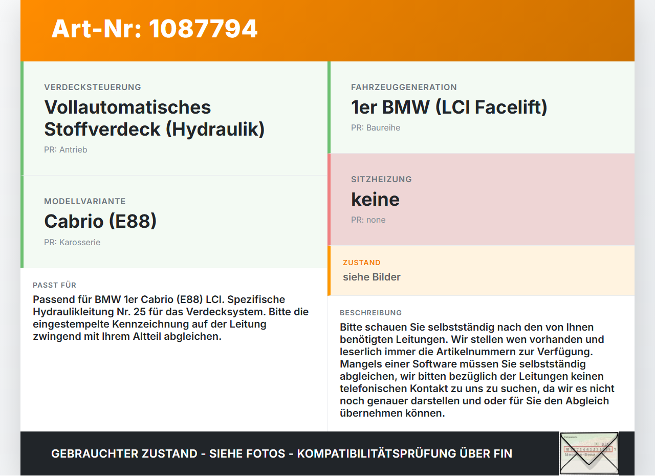 BMW E88 120d LCI 08-11 Cabrio Hydraulik Schlauch Leitung 25 für Verdeck BMW E88 120d LCI 08-11 11.03.2010 gebraucht Vorschau 3