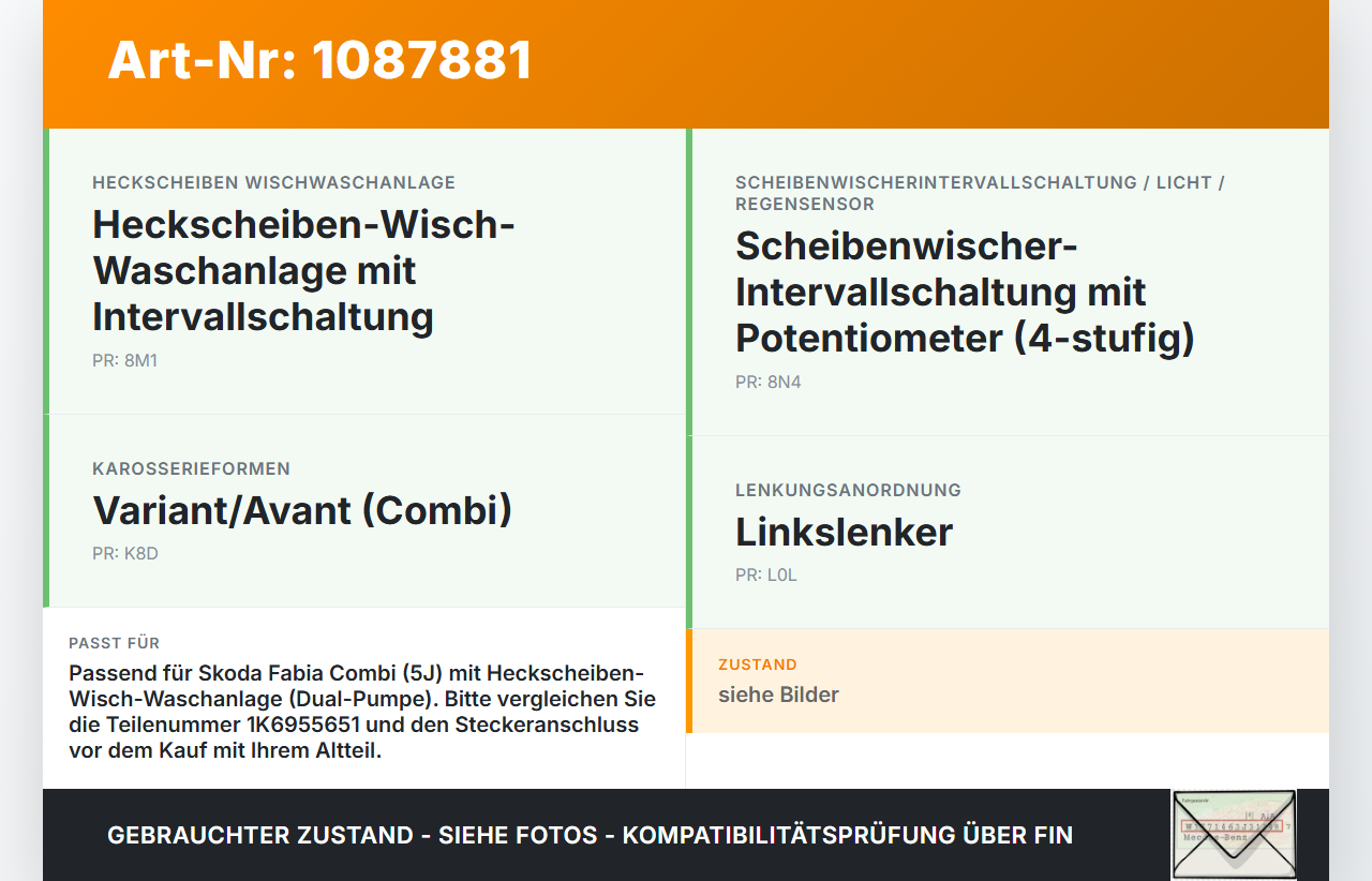 Skoda Fabia 545 10-14 Waschwasserpumpe Wischwasserpumpe Waschpumpe Vo. Skoda Fabia 545 10-14 31.05.2010 1K6955651... Vorschau 3