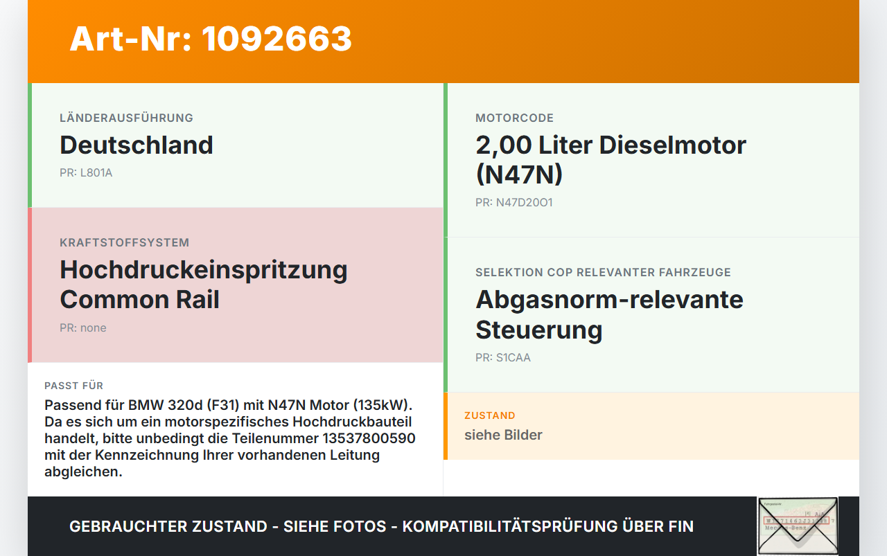 BMW 320d F31 12-15 2,0d 135KW Hochdruck Leitung Kraftstoffleitung BMW 320d F31 12-15 21.12.2012 7800590 13537800590... Vorschau 3