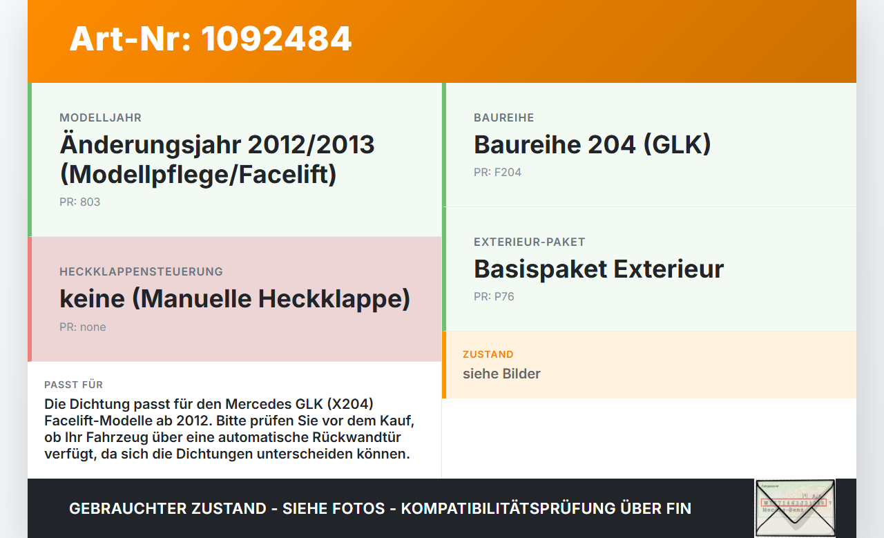 Mercedes GLK X204 12-15 Dichtung Rahmen für Heckklappe Kofferraum Mercedes GLK X204 12-15 23.05.2013 A2047400478... Vorschau 3