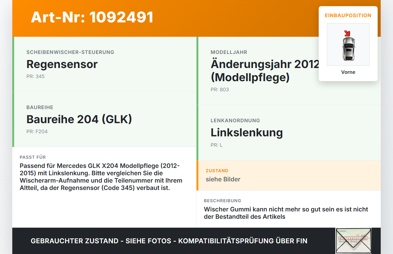 Mercedes GLK X204 12-15 2x Scheibenwischer Wischarm Vorne Mercedes GLK X204 12-15 23.05.2013 A2048200944 gebraucht Vorschau 3